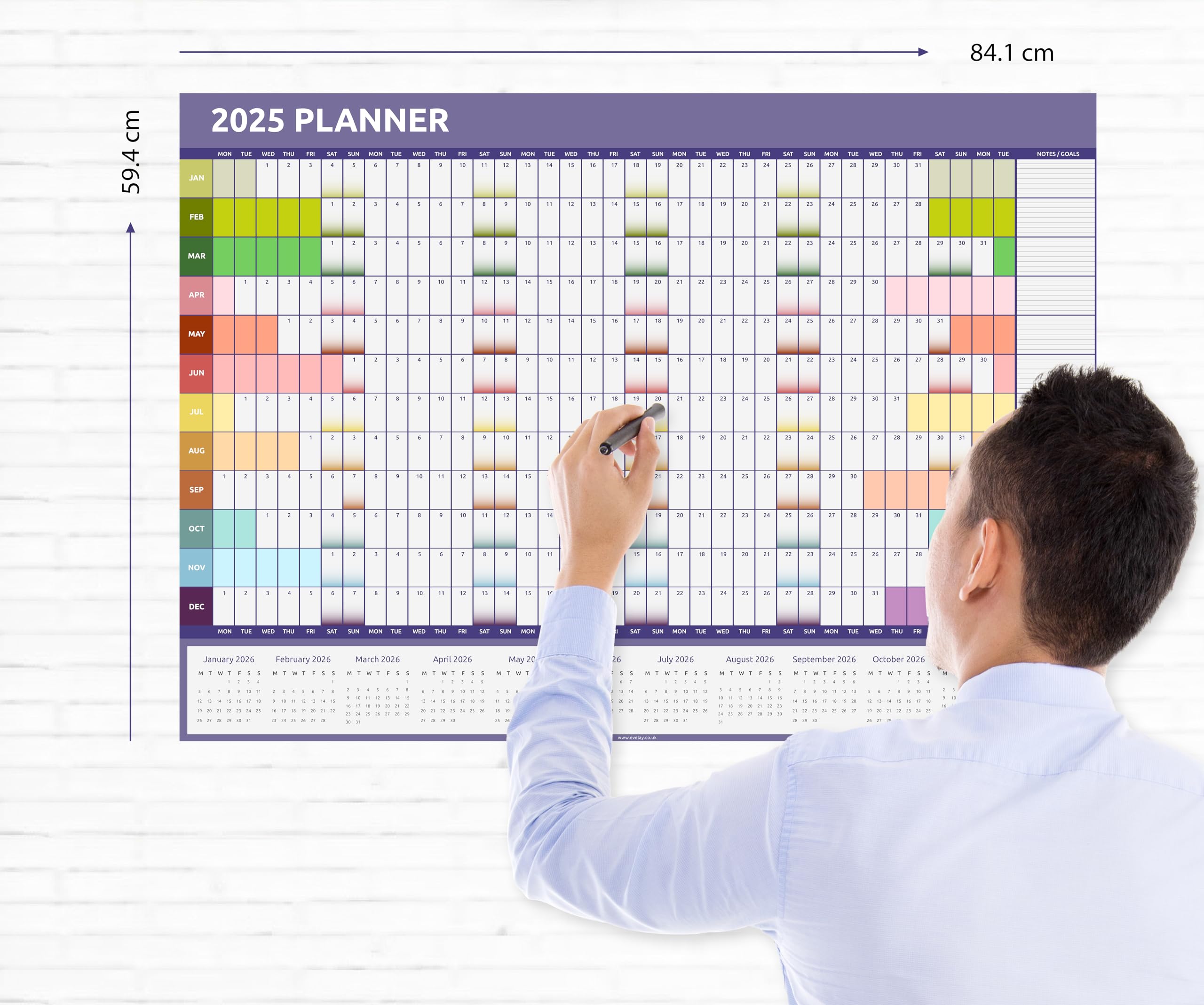 Evelay 2025 Wall Calendar Planner - Large A1 Size (84cm x 59cm) - Full Year at a Glance - Perfect for Home, Office & School Organization - Wall Decor & Productivity Tool