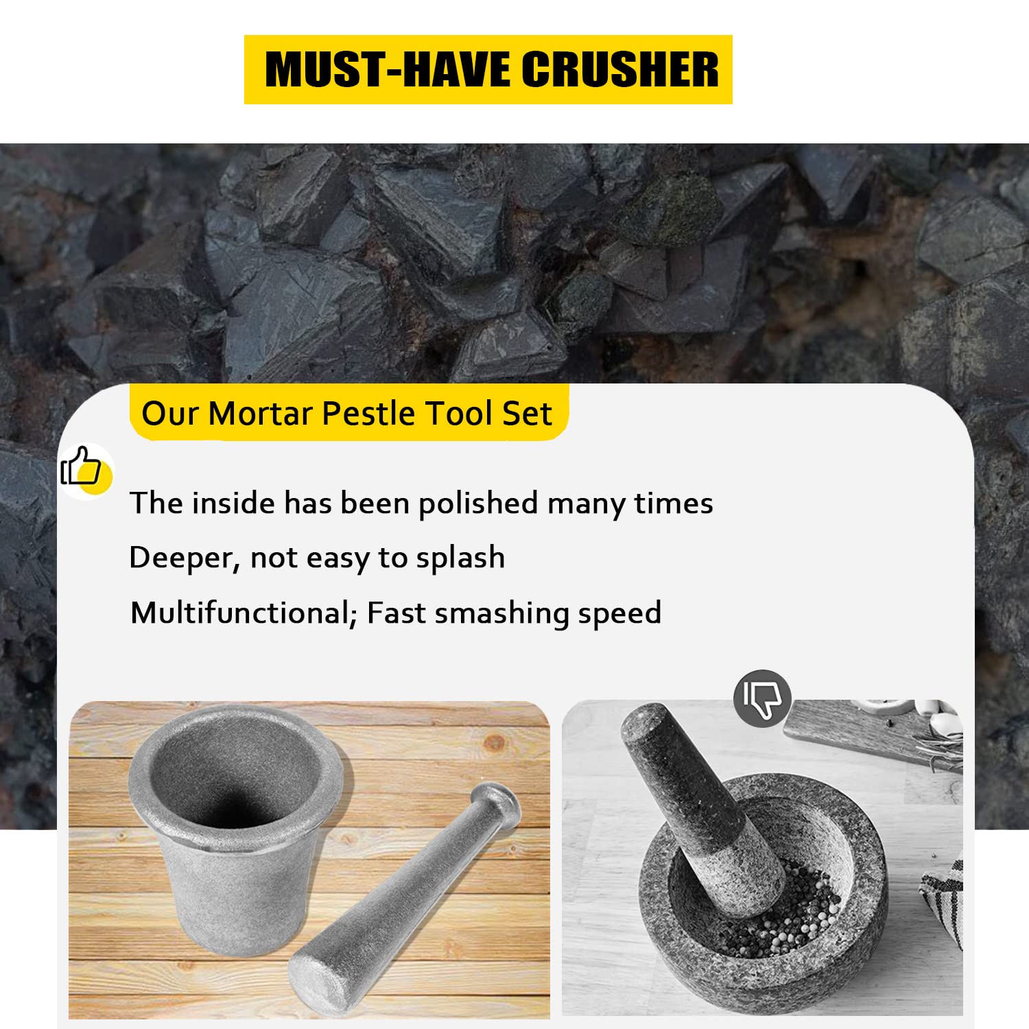 Yousme Extra Large Cast Steel Mortar and Pestle Set - Heavy Duty Rock Crusher for Gold Mining, Quartz Grinding, Ore Pulverizing & Prospecting - Perfect for Geology Labs, Assay Testing & DIY Gold Recovery