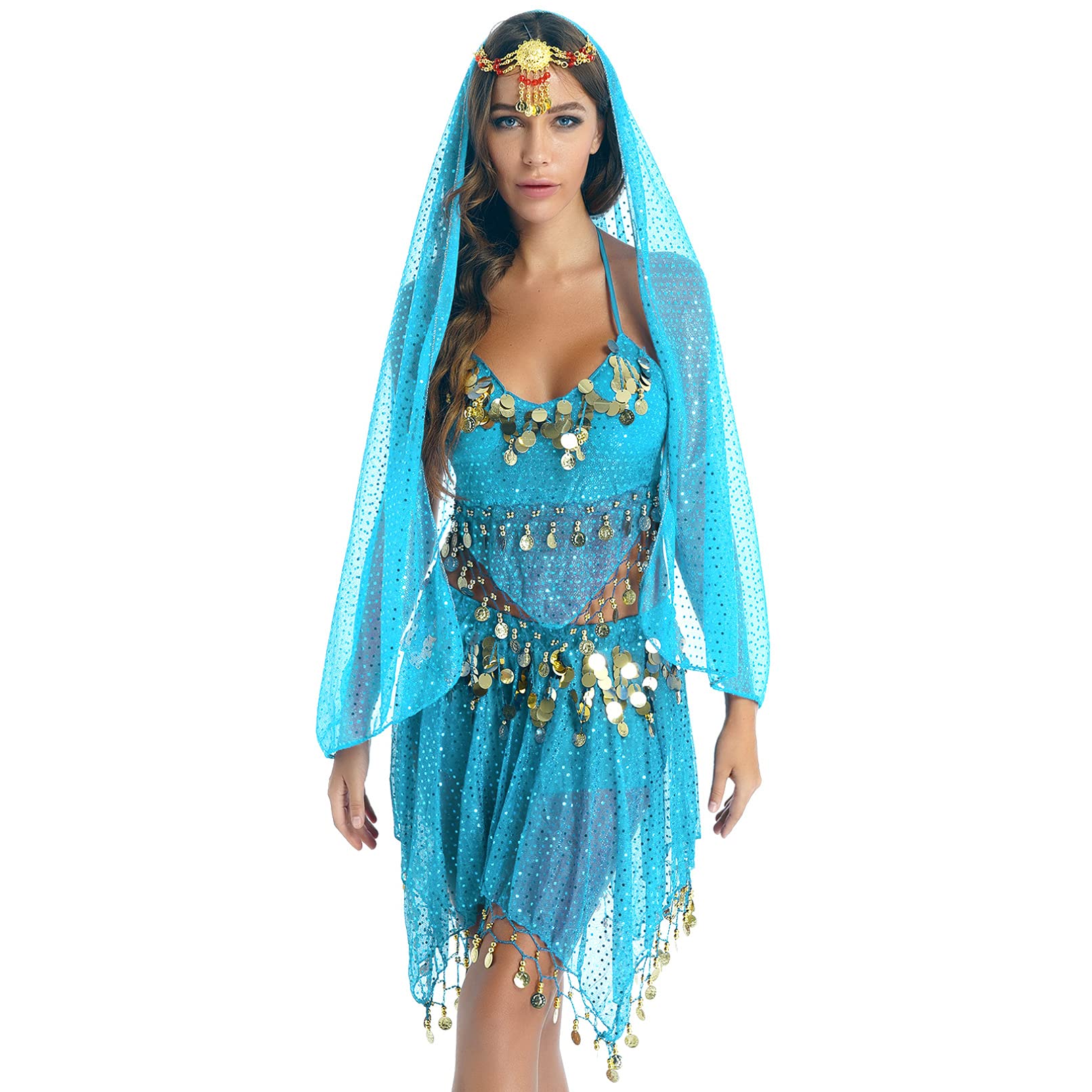 Women's Belly Dance Costume - Indian Bollywood Sequin Skirt & Shiny Outfit for Professional Performances | Perfect for Dance Shows, Cosplay & Cultural Events