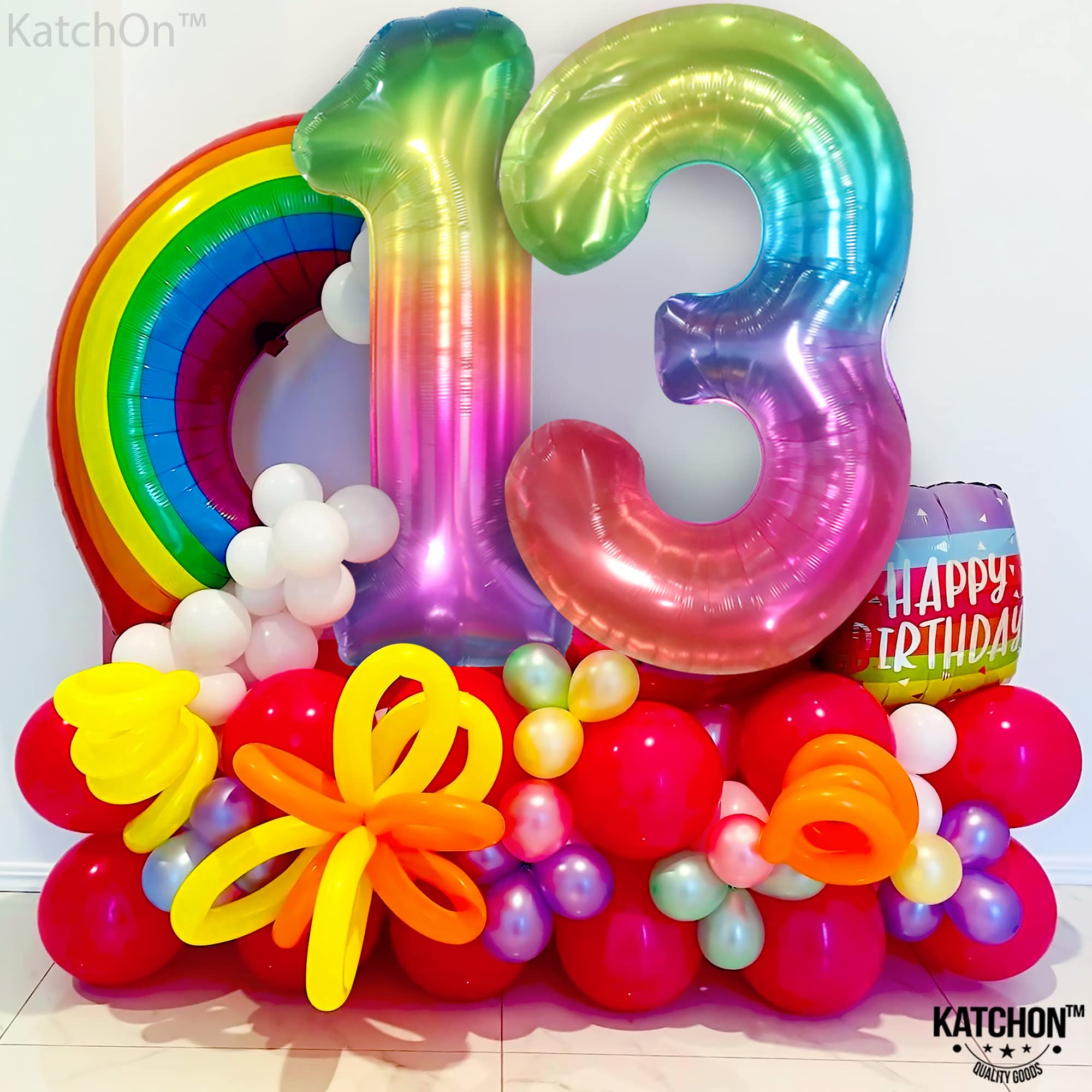 KatchOn Giant Rainbow 13 Balloon Numbers - 40 Inch Large Foil Balloons for 13th Birthday Party Decorations | Rainbow Neon Number Balloons for Girls, Teens, Sweet 16 | Perfect for Birthday Backdrops, Photo Booths, Cake Tables & Room Decor
