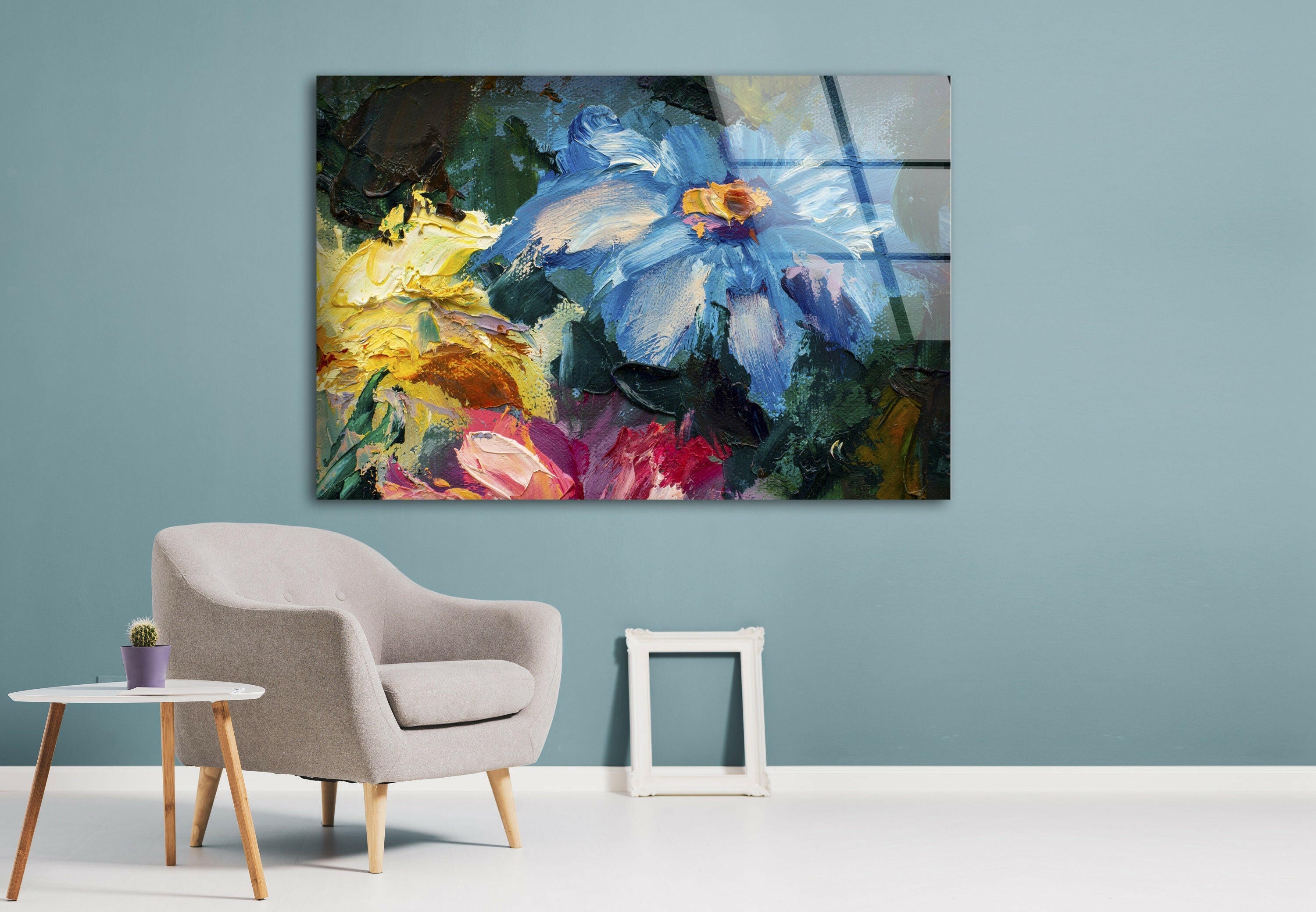 Claude Monet Abstract Glass Wall Art - Handmade Modern Home Decor for Living Room, Bedroom & Office - Impressionist Style Framed Glass Painting