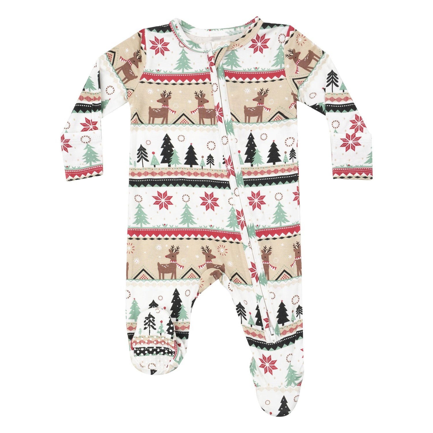 Bamboo 2-Way Zipper Footie Pajamas - Reindeer Fair Isle Print - Soft & Cozy Winter Sleepwear for Kids - Perfect for Christmas & Holiday Family Photos