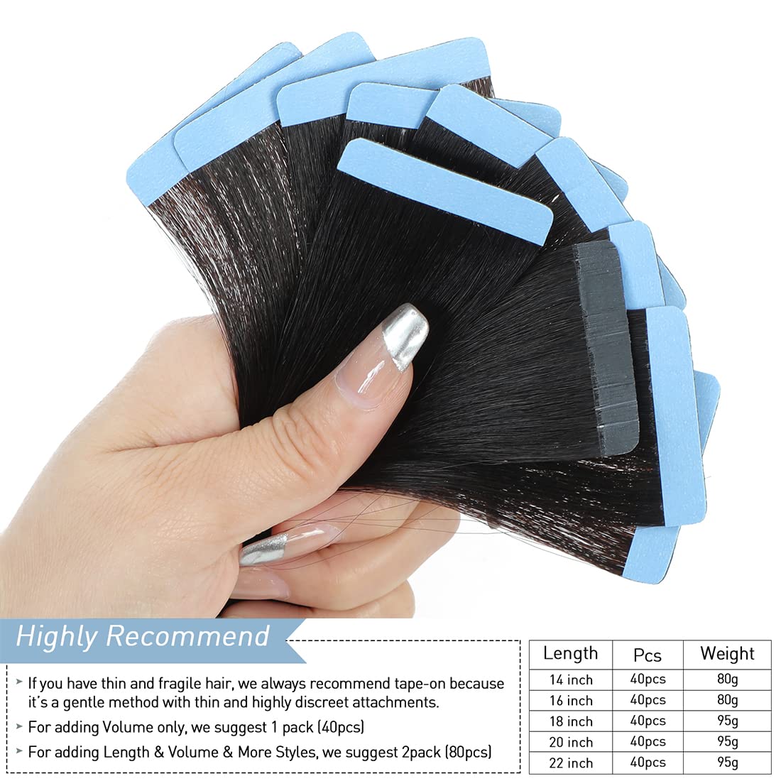 40 Pcs Tape in Hair Extensions - 100% Human Hair, Light Yaki Straight, Seamless & Invisible - Natural Black Color, 18 Inch for Black Women | Perfect for Daily Wear, Parties & Special Occasions