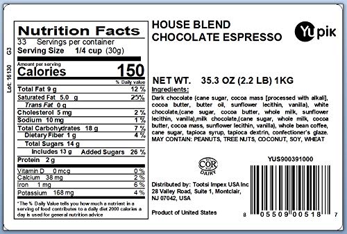 Yupik Triple Chocolate Espresso Coffee Beans - 2.2 lb (35.2 oz) - Milk, White & Dark Chocolate Covered Coffee Beans - Smooth & Crunchy Sweet Snack - Perfect for Baking, Dessert Toppings & Coffee Pairing - Great for Gifts, Office Snacks & Movie Nights