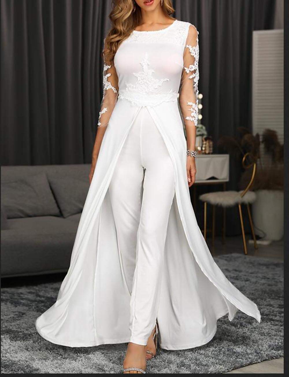 Elegant CY Women's 2025 Wedding Dress - Long Sleeve Formal Gown with Chiffon Overskirt & Floor Length Design | Perfect for Engagement, Bridal Shower, and Formal Wedding Ceremonies