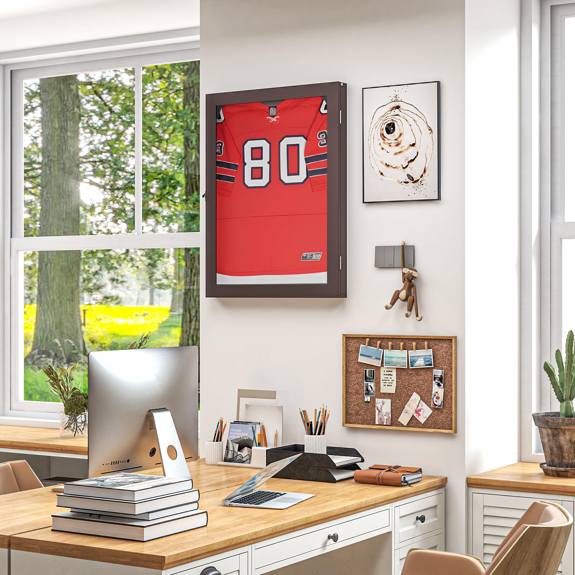 Premium Lockable Jersey Display Shadow Box - UV Protected Acrylic Wall Mount Frame for Baseball, Basketball, Football, Soccer & Hockey Jerseys - Large Sport Shirt Display Case with Hangers (Black) - Perfect for Memorabilia Showcase, Man Cave Decor & Sports Room Display