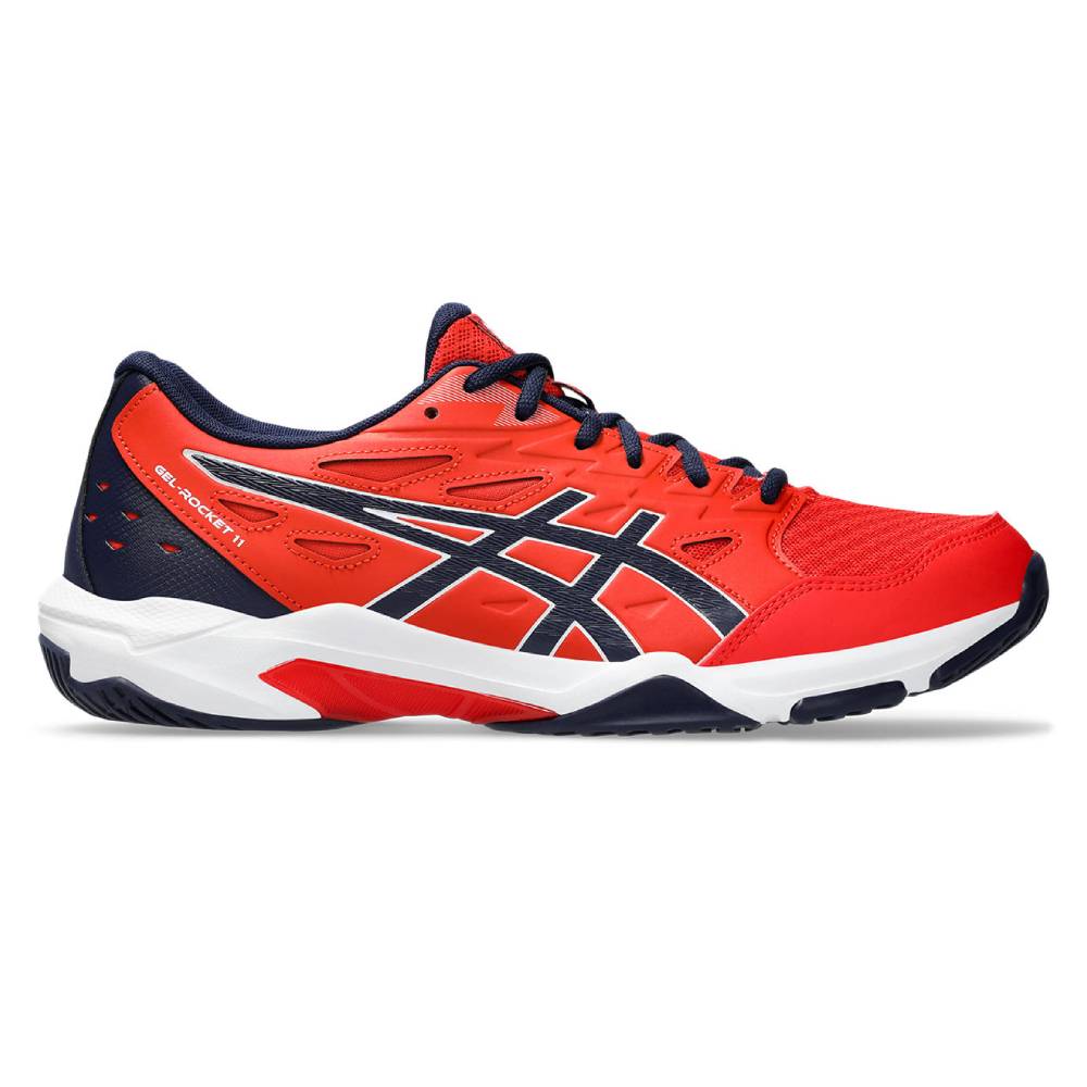 ASICS Gel Rocket 11 Men's Volleyball Shoes - Lightweight Indoor Court Shoes for Badminton, Squash & Tennis - Non-Marking Rubber Sole (Fiery Red/Peacoat) - Perfect for Gym, Sports & Casual Wear
