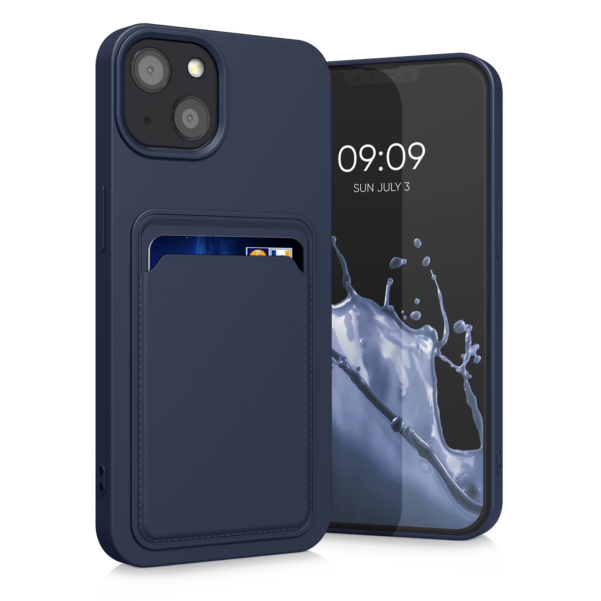 kwmobile Shockproof TPU Phone Case with Credit Card Holder for Apple iPhone 13 - Slim Protective Cover in Dark Blue | Perfect for Everyday Use, Travel & Outdoor Activities