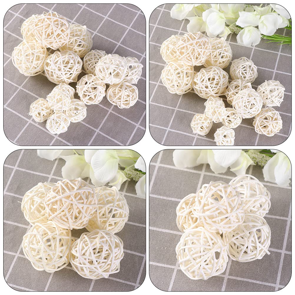 30Pcs Mini White Rattan Balls - Decorative Bowl Filler for Vase, Table Centerpiece, Party & Christmas Decor - Natural Woven Rattan Home Decor for Dining Room, Living Room & Wedding