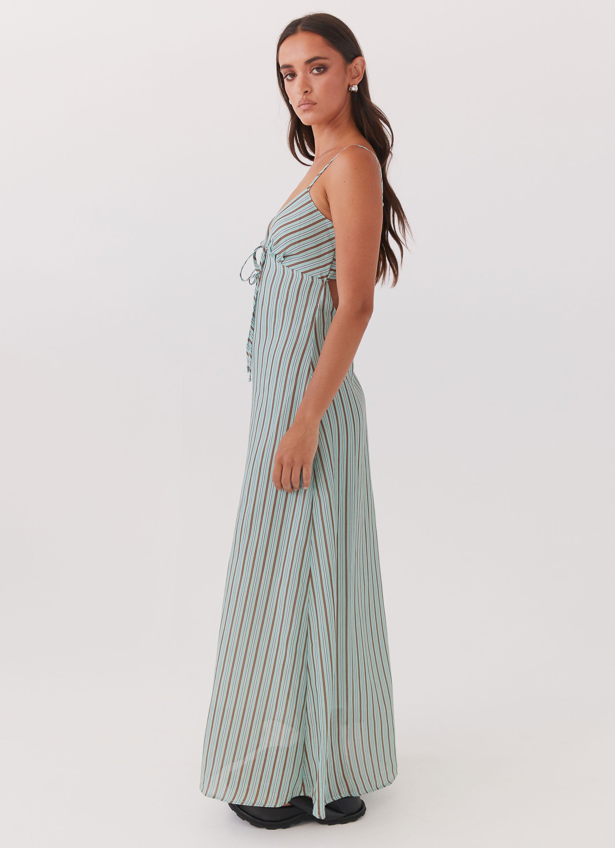 Flora Linen Maxi Dress - Coastal Stripe Summer Beach Dress for Women | Boho Chic Long Dress for Vacation, Wedding Guest & Outdoor Date