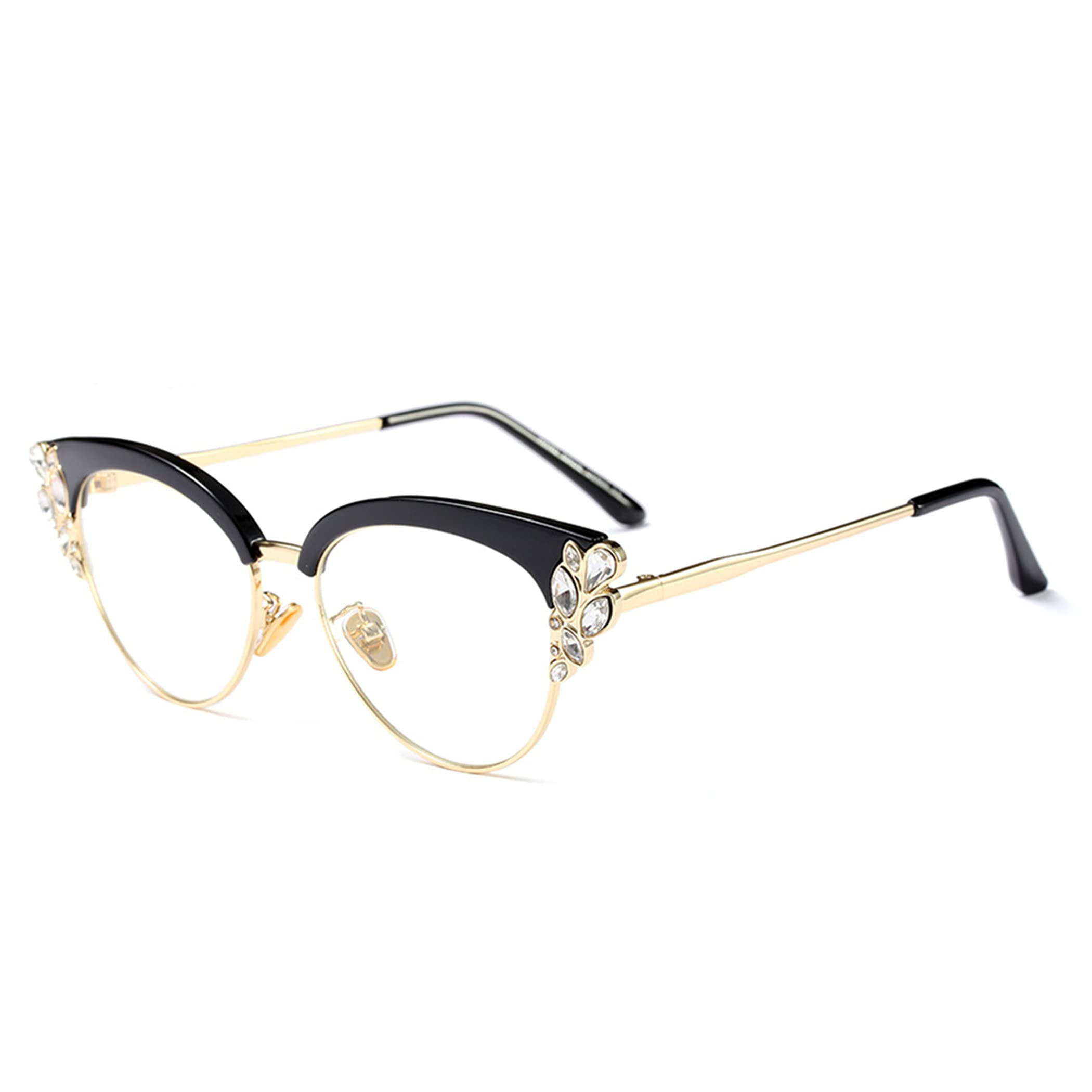 Bullabulling Rhinestone Bling Cateye Reading Glasses for Women - Blue Light Blocking & Anti-Glare - Fashionable Readers for Work, Reading & Screen Time