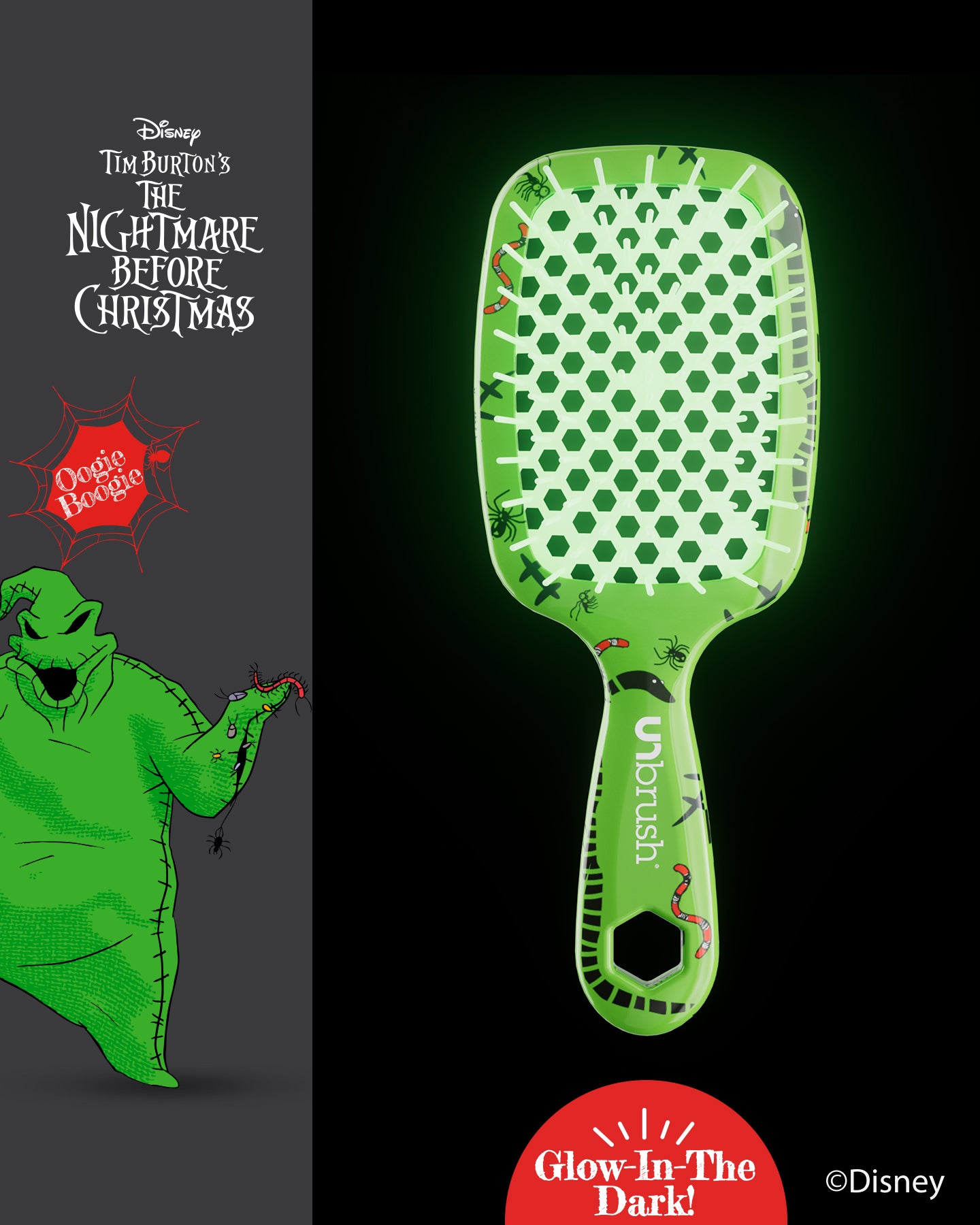 Disney The Nightmare Before Christmas Detangling Hair Brush - Oogie Boogie Style for Kids & Adults - Perfect for Tangled Hair & Styling at Home or Travel