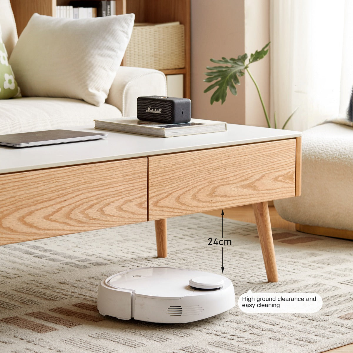 Solid Oak & Beech Wood Slate Coffee Table - Modern Minimalist Design for Living Room, Lounge & Office