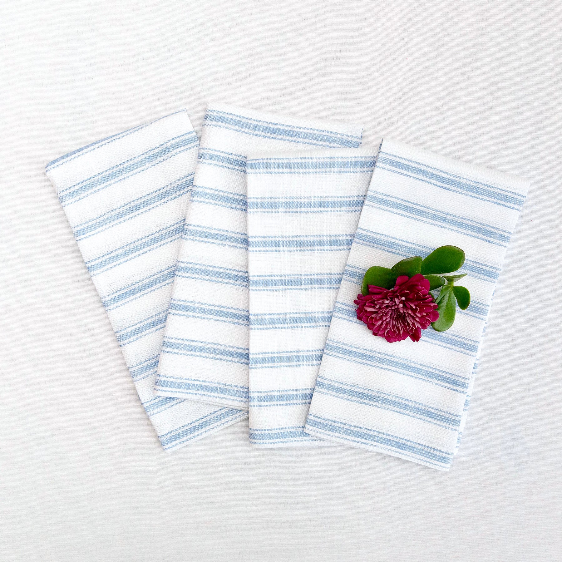 Premium Capri Ticking Stripe Cotton Napkins - Set of 4 - Classic Blue & White Striped Table Linens for Dinner Parties, Picnics & Home Decor
