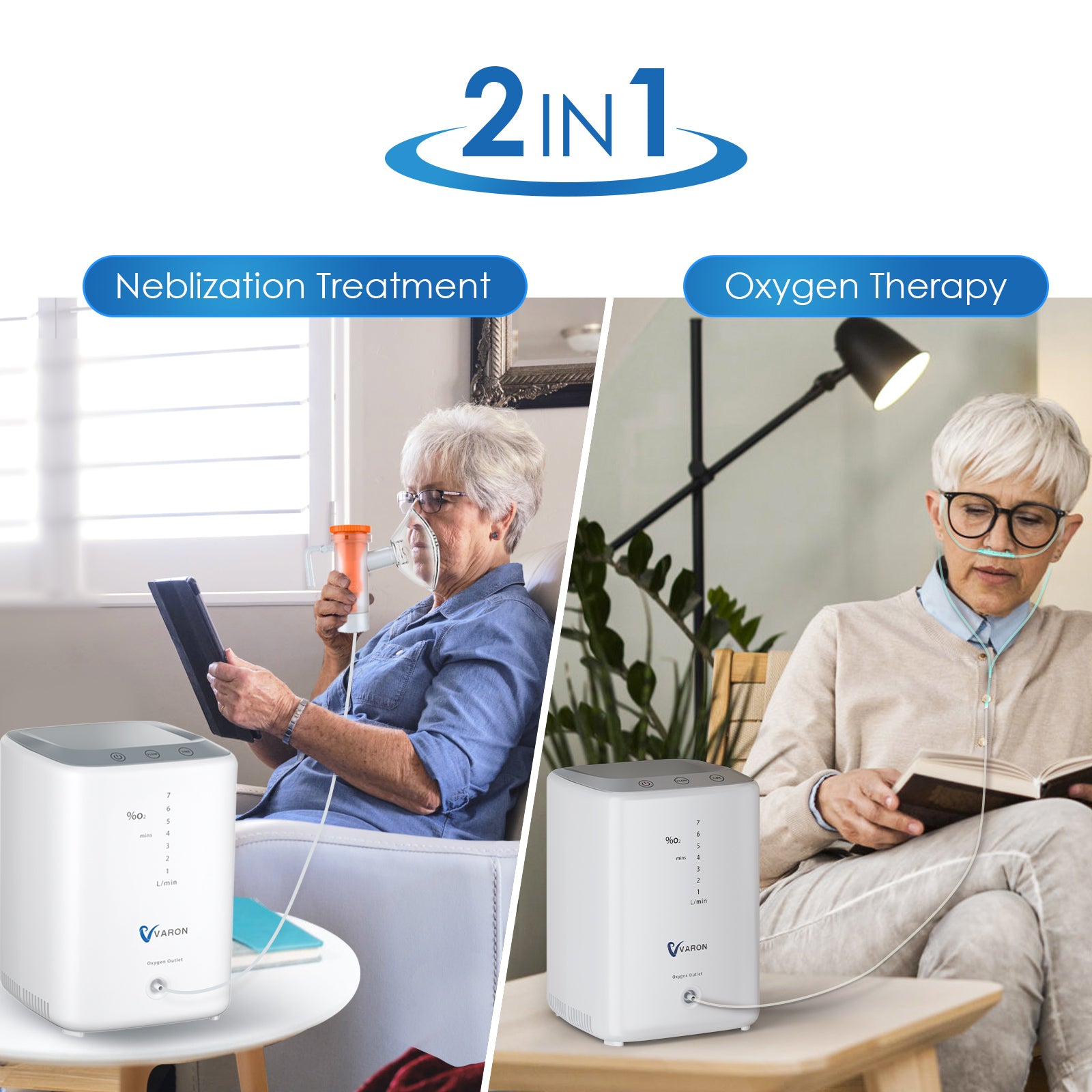 Portable Oxygen Concentrator 1-7L/min Adjustable Flow, Quiet Home Oxygen Machine with Nebulizer & Humidifier - Ideal for COPD, Sleep Apnea & Respiratory Therapy at Home