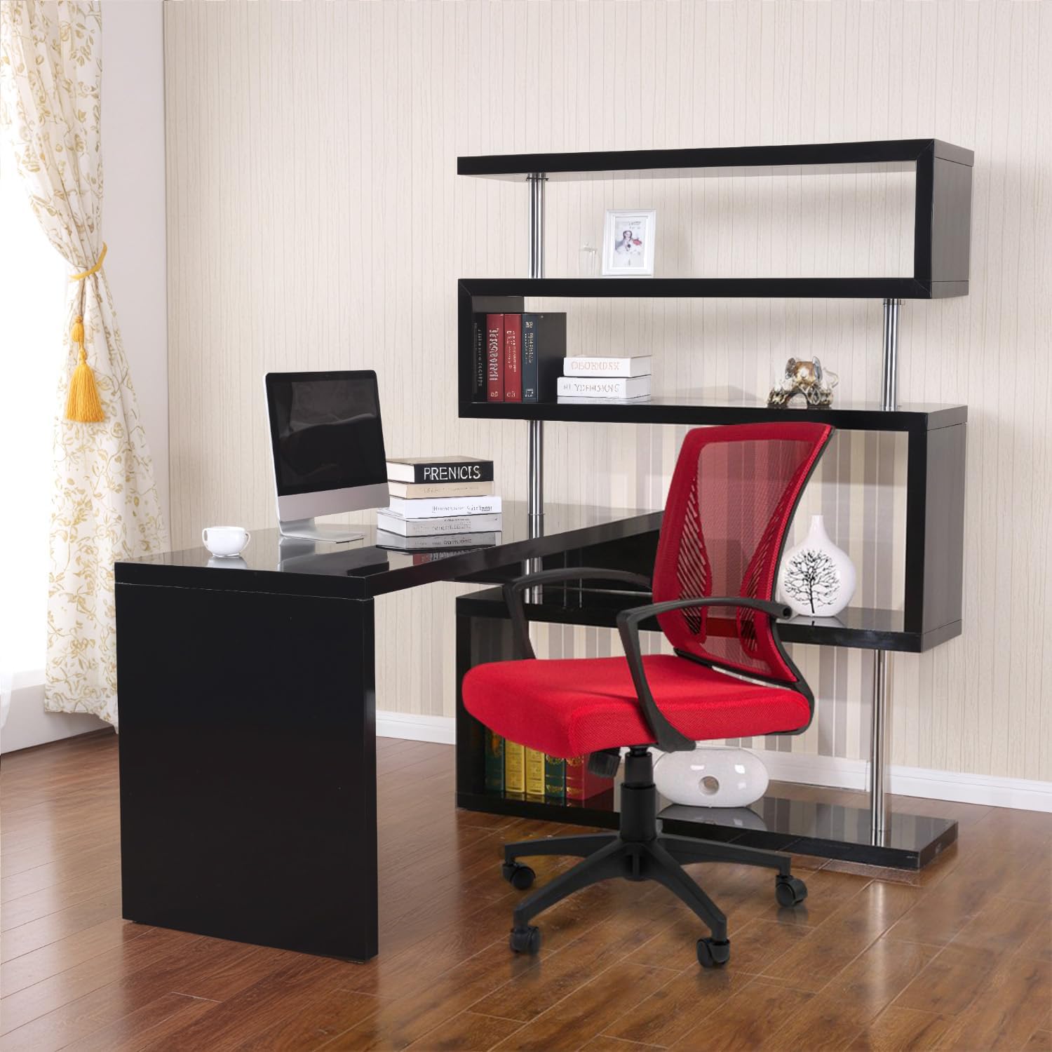 Furmax Ergonomic Mesh Office Chair with Lumbar Support & Adjustable Armrests - Mid Back Computer Desk Chair for Home & Office (Red) - Perfect for Long Hours of Work & Gaming