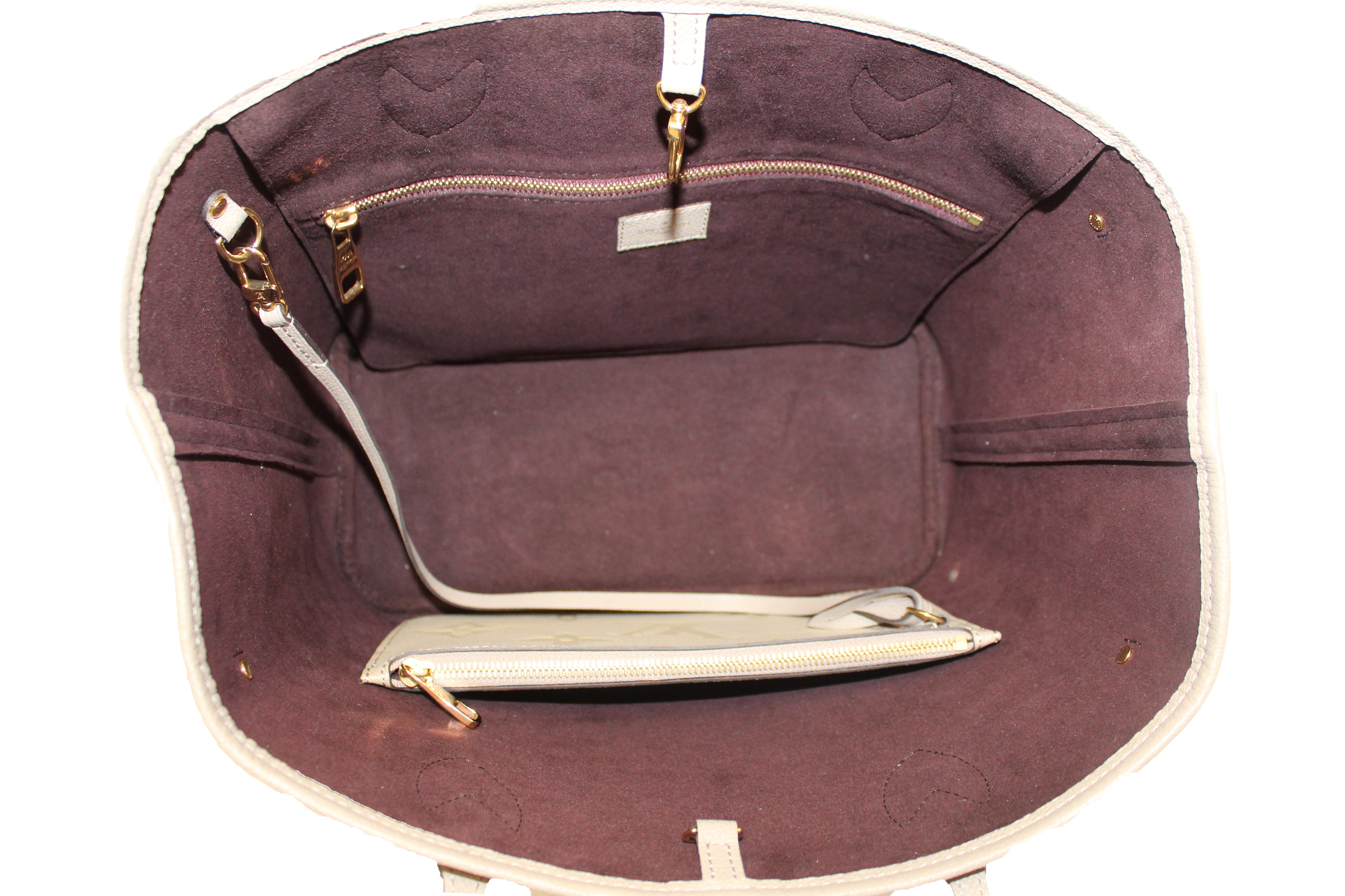 Authentic Louis Vuitton Neverfull MM Tote Bag - Monogram Empreinte Leather in Turtledove - Stylish Shoulder Bag for Women, Perfect for Work, Travel & Daily Use