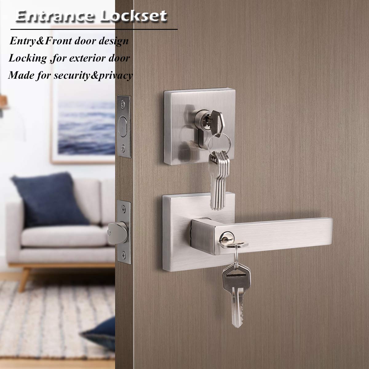 Gobrico Satin Nickel Door Handle & Deadbolt Lockset - Secure Front Entry for Homes
