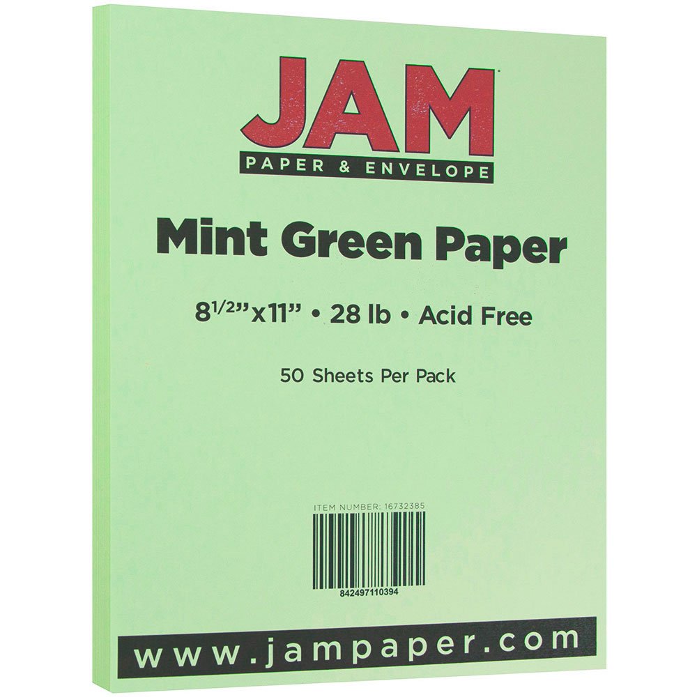 JAM PAPER Matte 28lb Paper - 105 GSM Premium Printer Paper - 8.5 x 11 Letter Size - Mint Green - 50 Sheets/Pack - Perfect for Office Documents, School Projects & Crafting