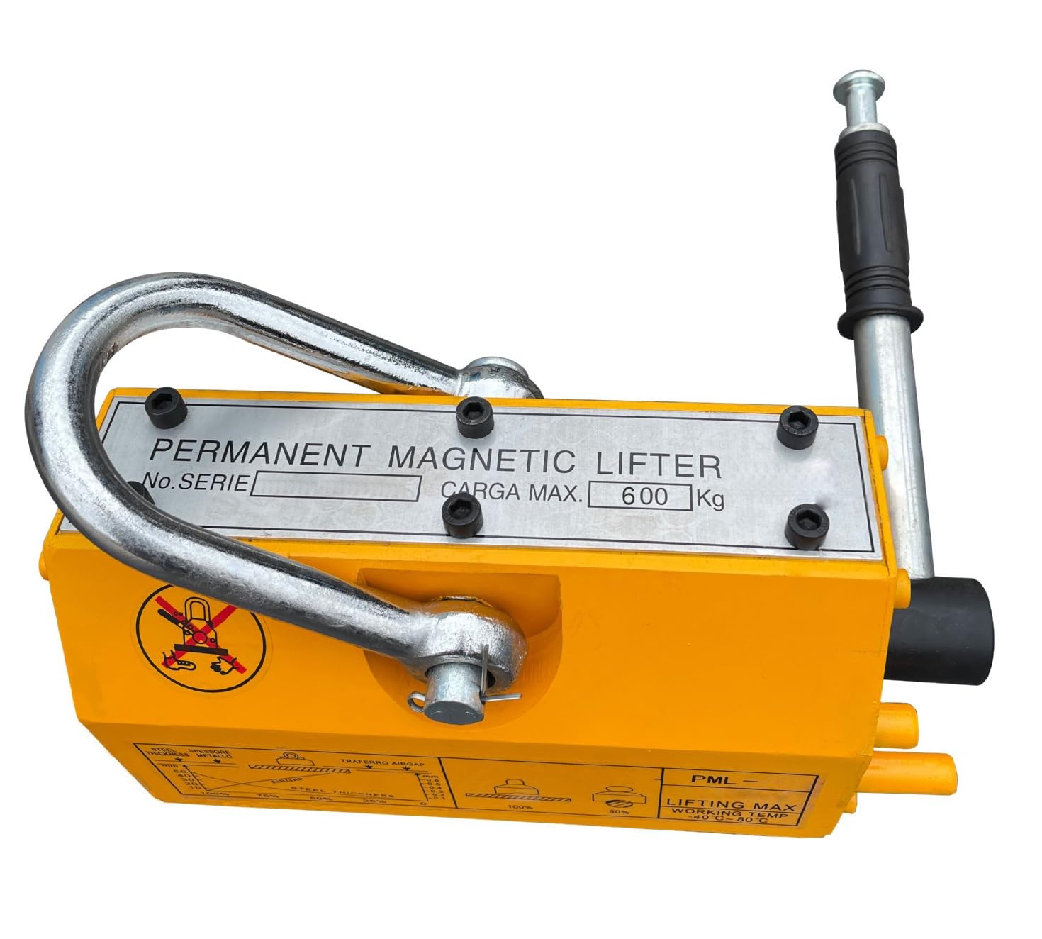 Heavy Duty Magnetic Lifter with Release - 1320 lbs/600kgf Pulling Capacity, 2.5 Safety Factor - Permanent Lifting Magnet for Steel Plates, Blocks & Boards - Ideal for Hoist, Shop Crane & Industrial Lifting Operations