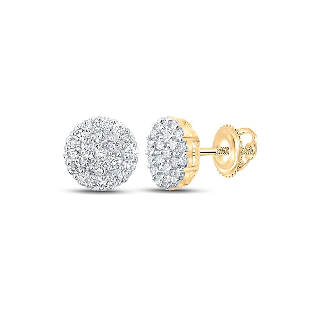 10K Yellow Gold Men's Round Diamond Cluster Earrings - 2.5 Carat Total Weight (CTTW) - Perfect for Weddings, Anniversaries & Special Occasions