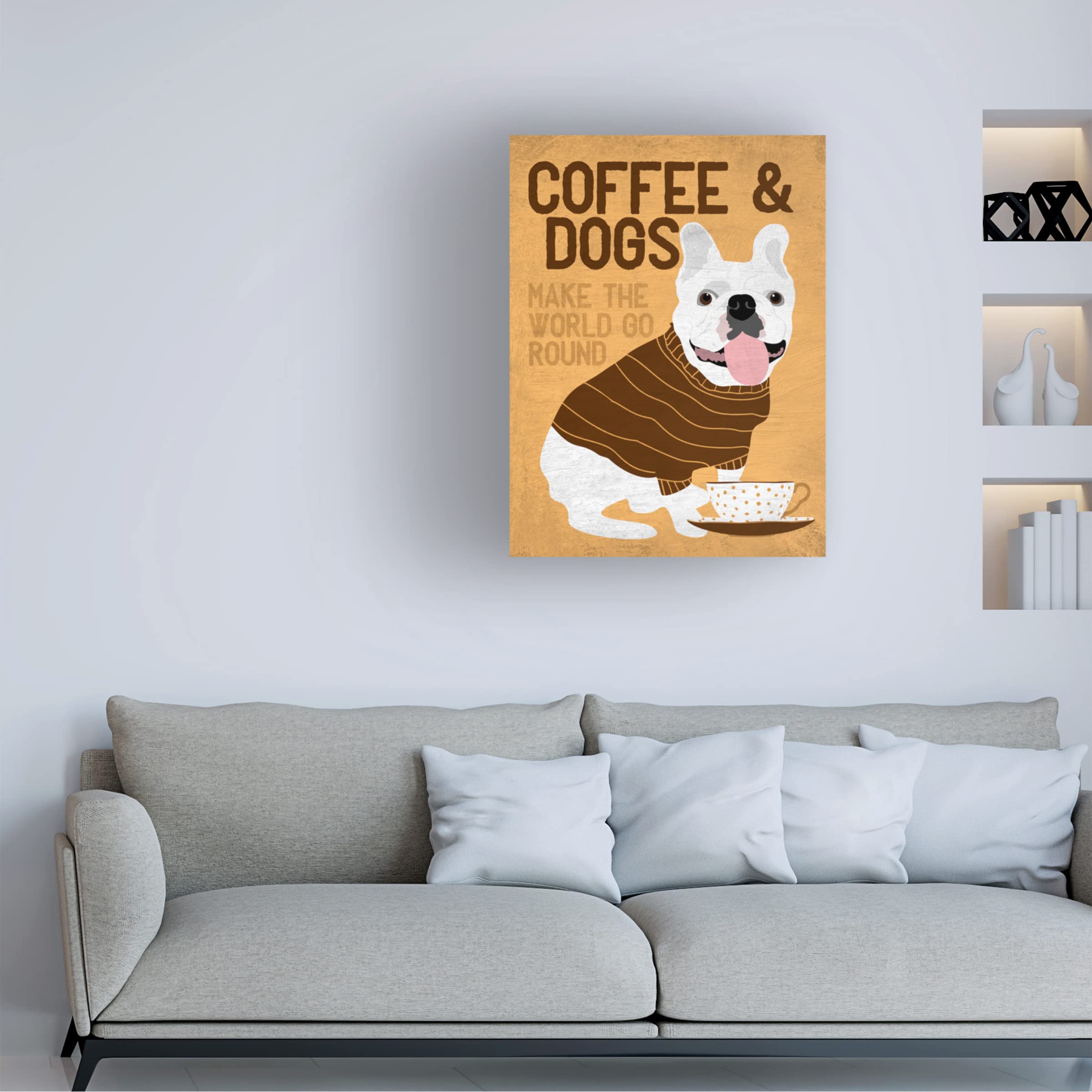 Trademark Fine Art 'Coffee and Dogs French Bulldog' Canvas Print by Ginger Oliphant - Perfect for Home Decor, Office Wall Art & Dog Lover Gifts