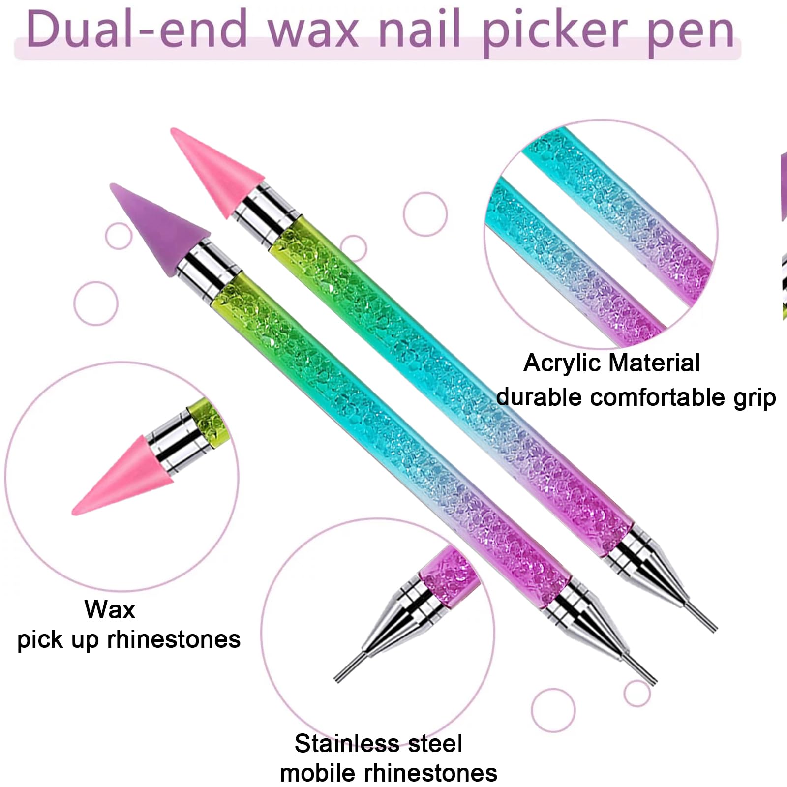 **Rhinestone Picker Tool with 6 Wax Tips – Nail Rhinestone Applicator for Nail Art & DIY – Dotting Pen for Rhinestone Pickup & Decoration – Perfect for Manicures, Nail Extensions & Crafting**