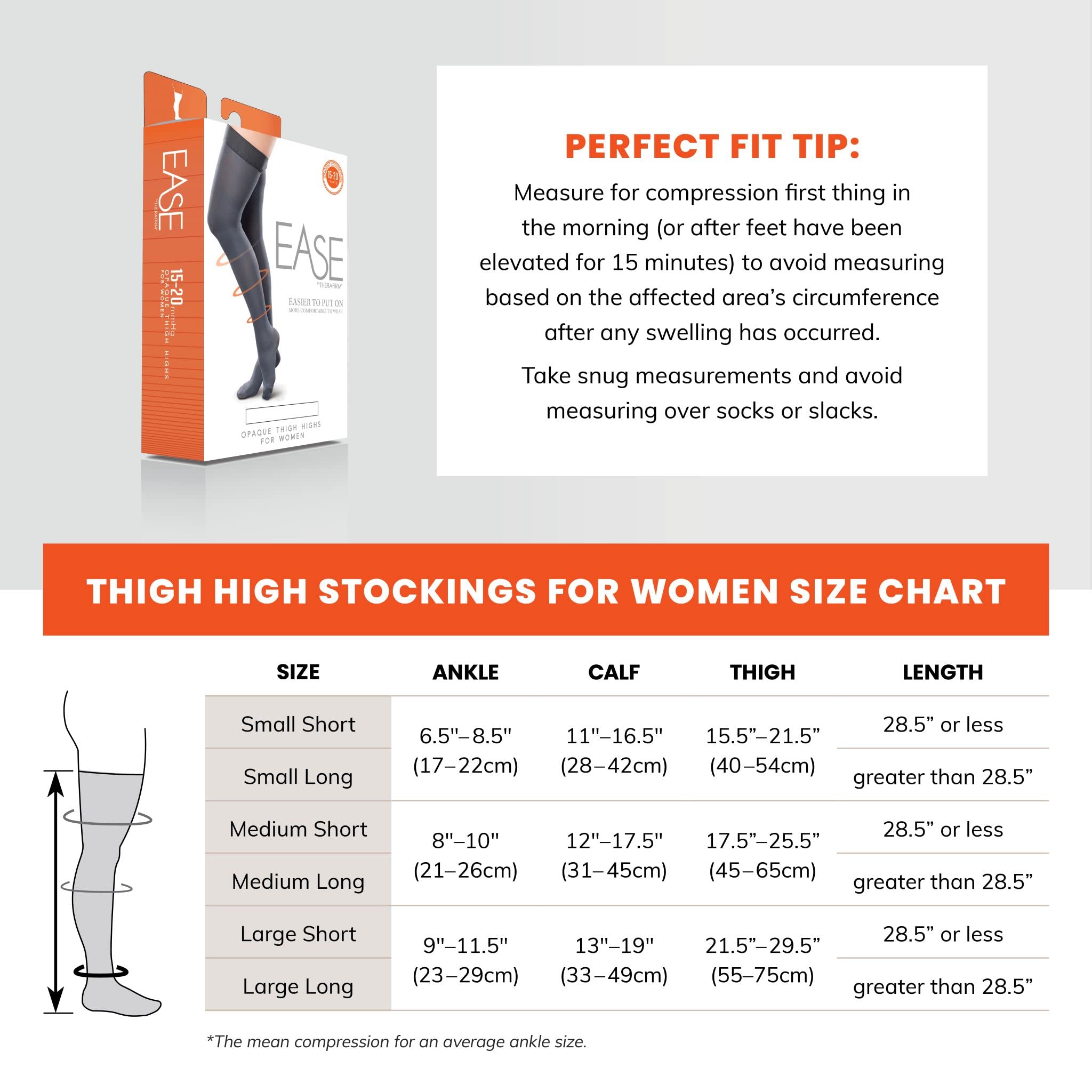 Ease Opaque Women's Support Thigh High Stockings - 15-20mmHg Mild Compression Nylons for Varicose Veins & Travel Comfort - Perfect for Nurses, Office Wear & Everyday Use