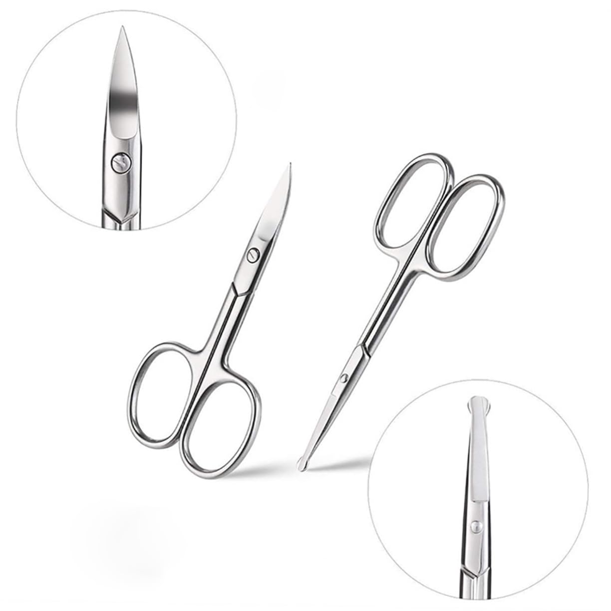 6-Piece Professional Facial Hair Scissors Set - Curved & Straight Eyebrow, Nose & Beard Trimming Scissors with Rounded Tips - Multi-Use Grooming Kit for Men & Women (Silver) - Perfect for Eyebrow Shaping, Beard Trimming & Nose Hair Care