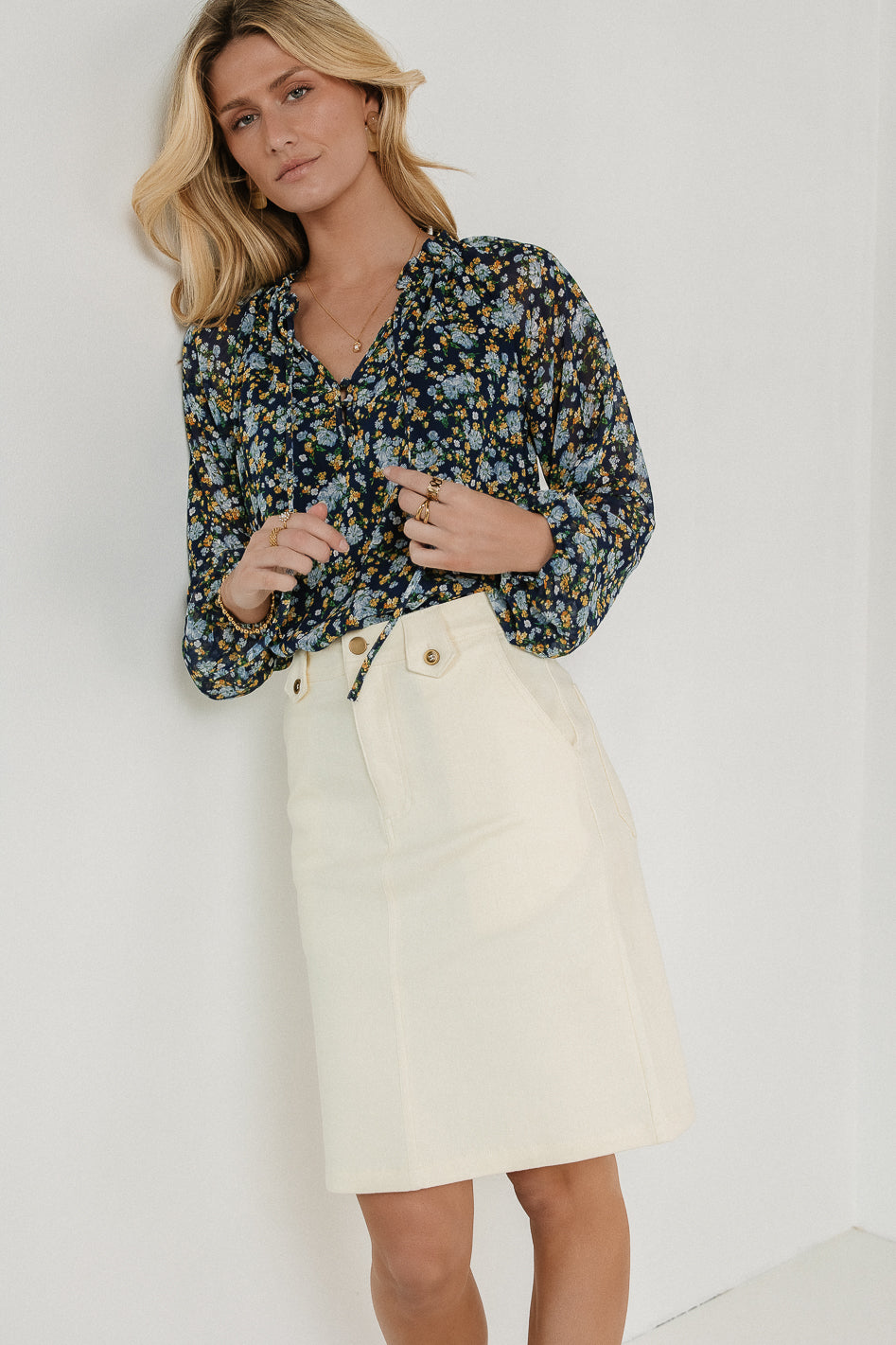Andie Women's Cream Midi Skirt - Elegant A-Line Flowy Skirt for Office, Date Night & Summer Outfits - FINAL SALE