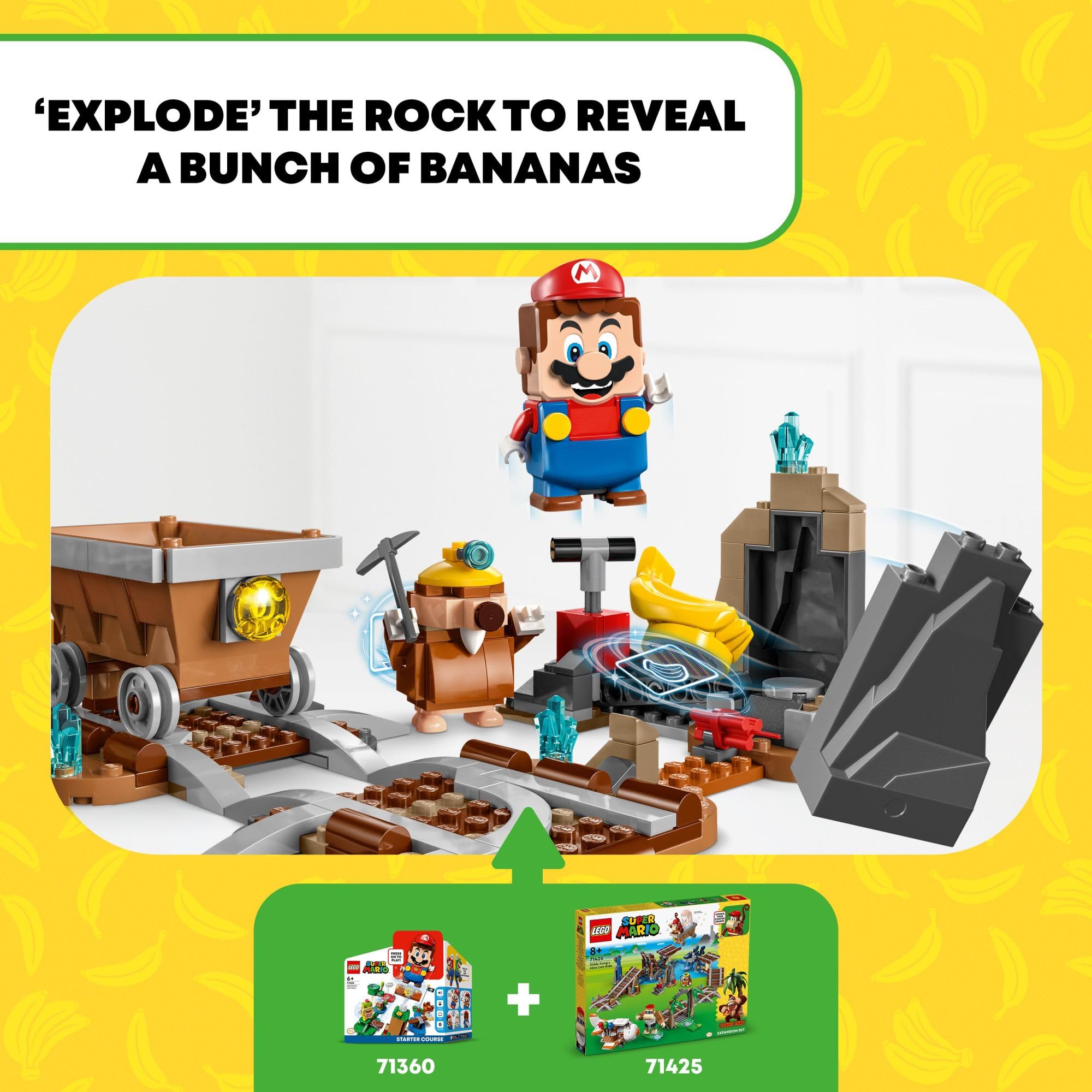 LEGO Super Mario Diddy Kong's Mine Cart Ride Expansion Set 71425 - Collectible Building Toy with Funky Kong Figure, Interactive Play for Kids Ages 8-10 | Combine with Starter Course for Endless Adventures | Perfect Gift for Mario Fans & Creative Playtime