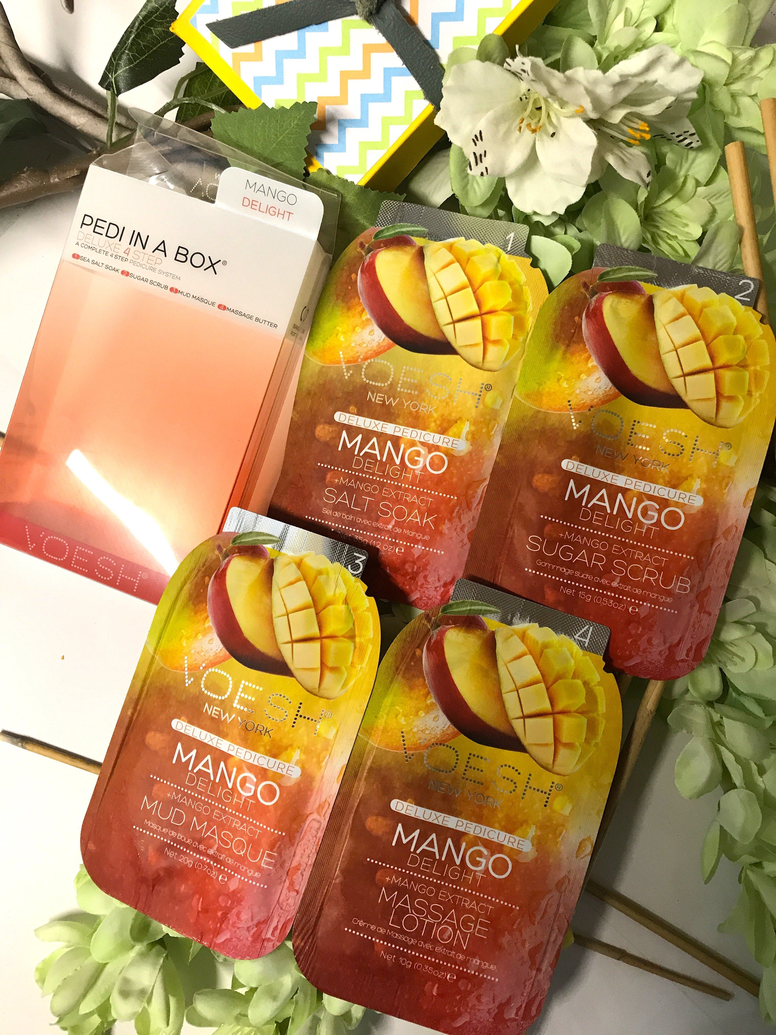 Voesh Pedi in a Box Mango Delight - Exfoliating & Moisturizing Foot Care Set for Soft Smooth Feet - At-Home Spa Pedicure Kit for Relaxation & Self-Care