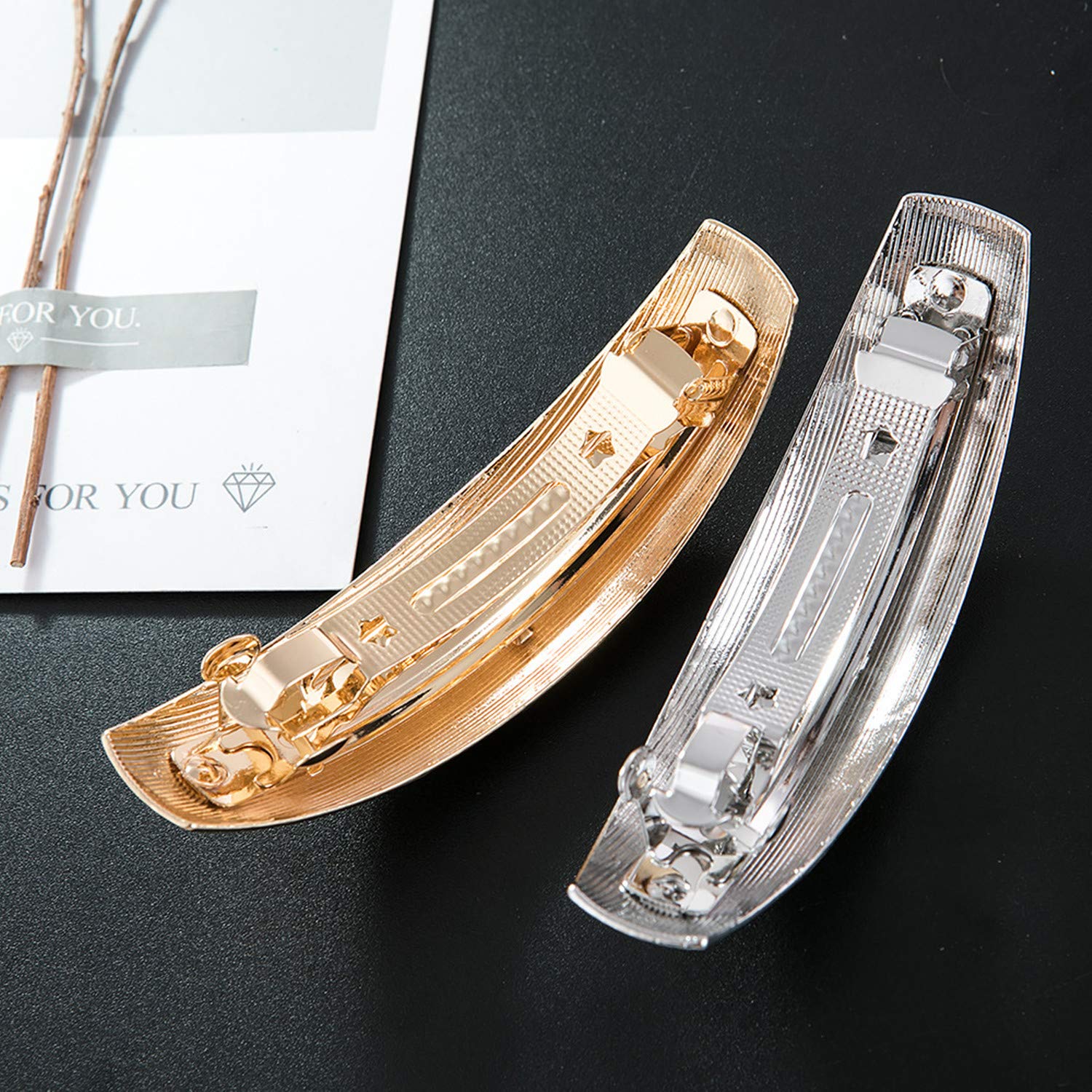 JinYu Women's Hair Clips - Fashionable French Style Metal Barrettes for Medium to Thick Hair, Non-Slip Automatic Clasp (Gold) | Perfect for Office, Wedding & Everyday Use