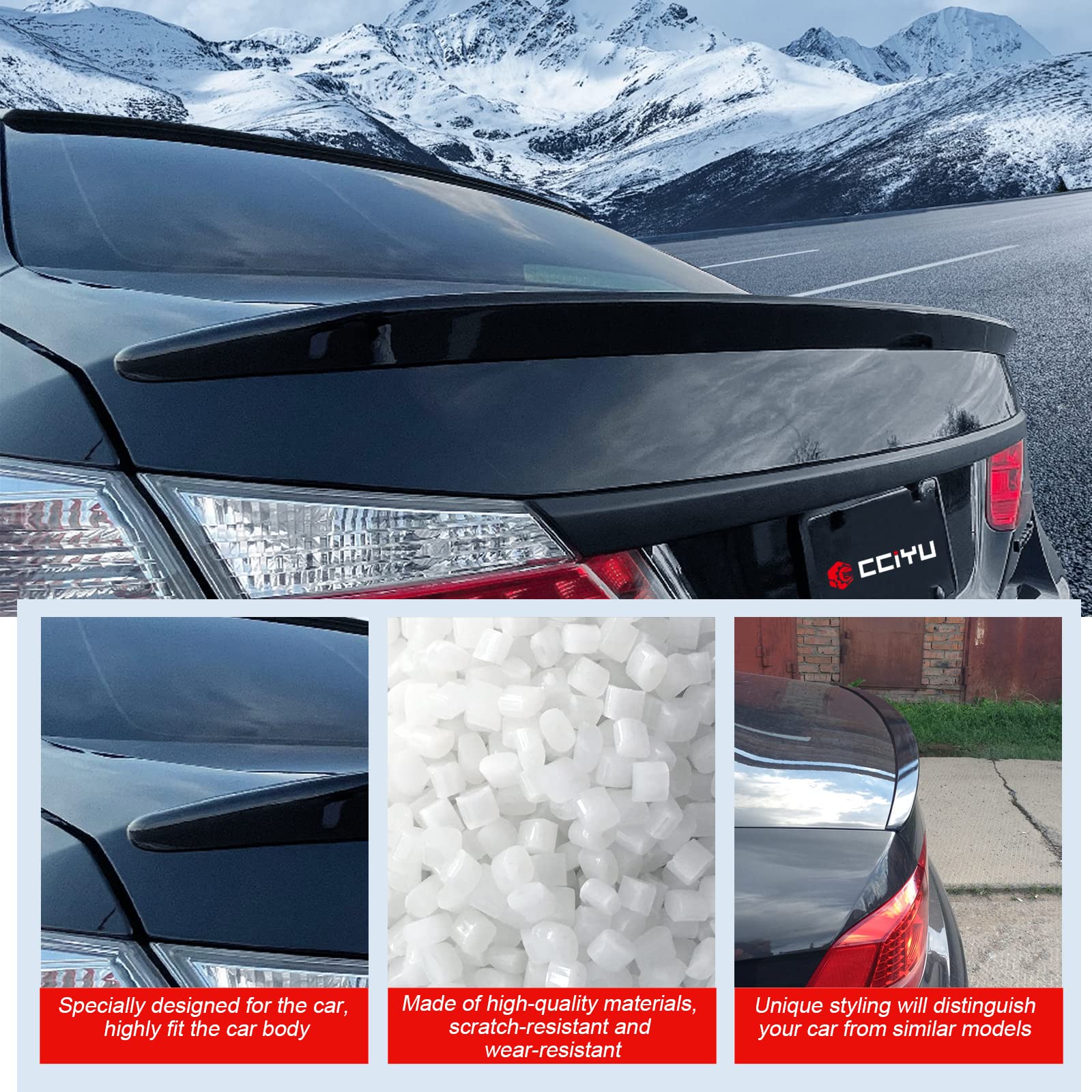 CCiyu Black ABS Rear Spoiler Wing for 2013-2016 Honda Accord - Stylish Trunk Spoiler Accessory - Enhances Aerodynamics & Sporty Look for Street Racing & Car Shows