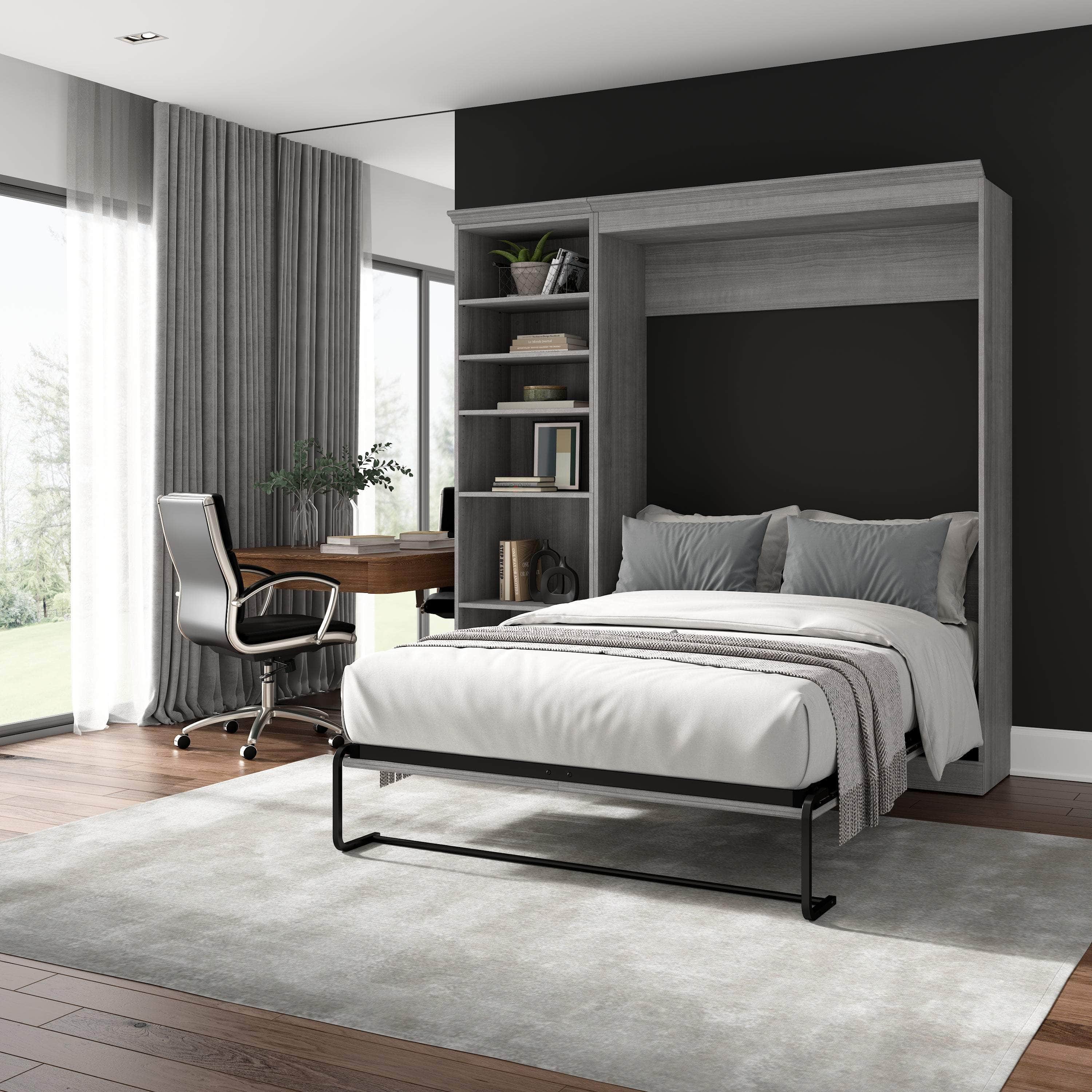 Space-Saving Full Murphy Wall Bed with Built-In Storage Unit - 3 Color Options for Bedroom, Guest Room, or Studio Apartment