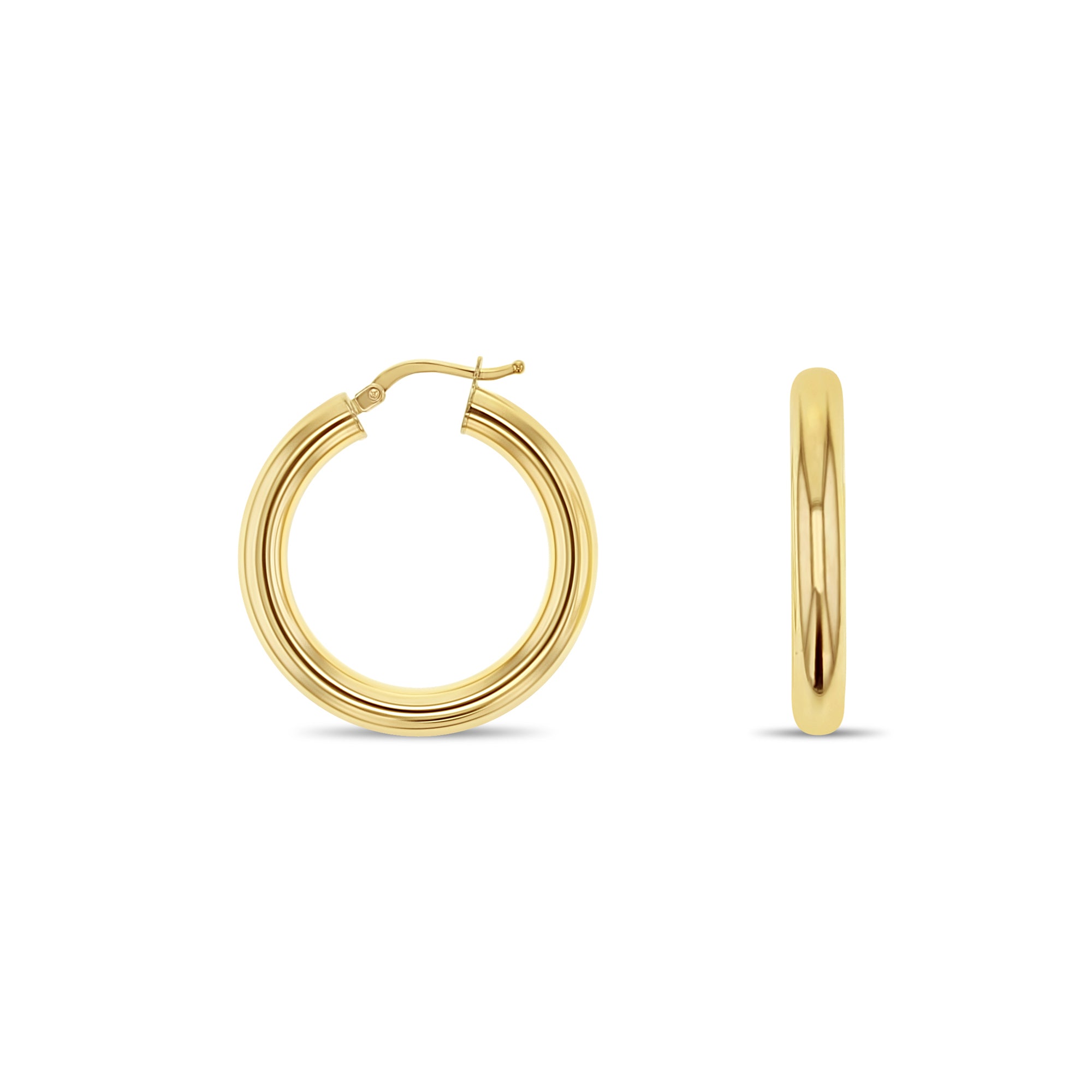 14K Yellow Gold Small Polished Hoop Earrings 28mm - Elegant Everyday Jewelry for Women, Perfect for Work, Parties & Gifting