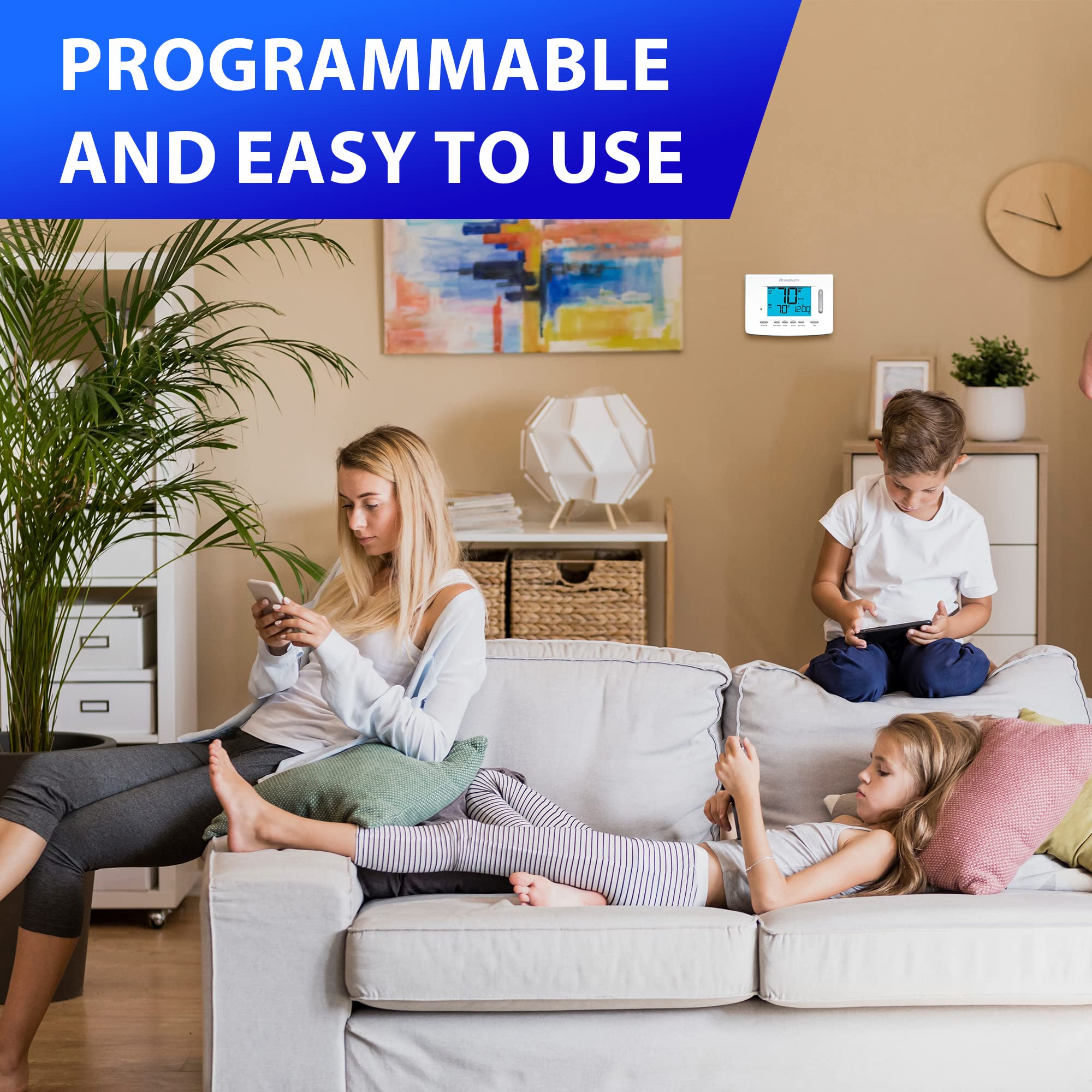 Braeburn 7500 Universal Wireless Programmable Thermostat - Smart Digital Thermostat for Home Heating & Cooling System with Control Module & Supply Air Sensor - Perfect for Smart Homes, Energy Saving & Temperature Control