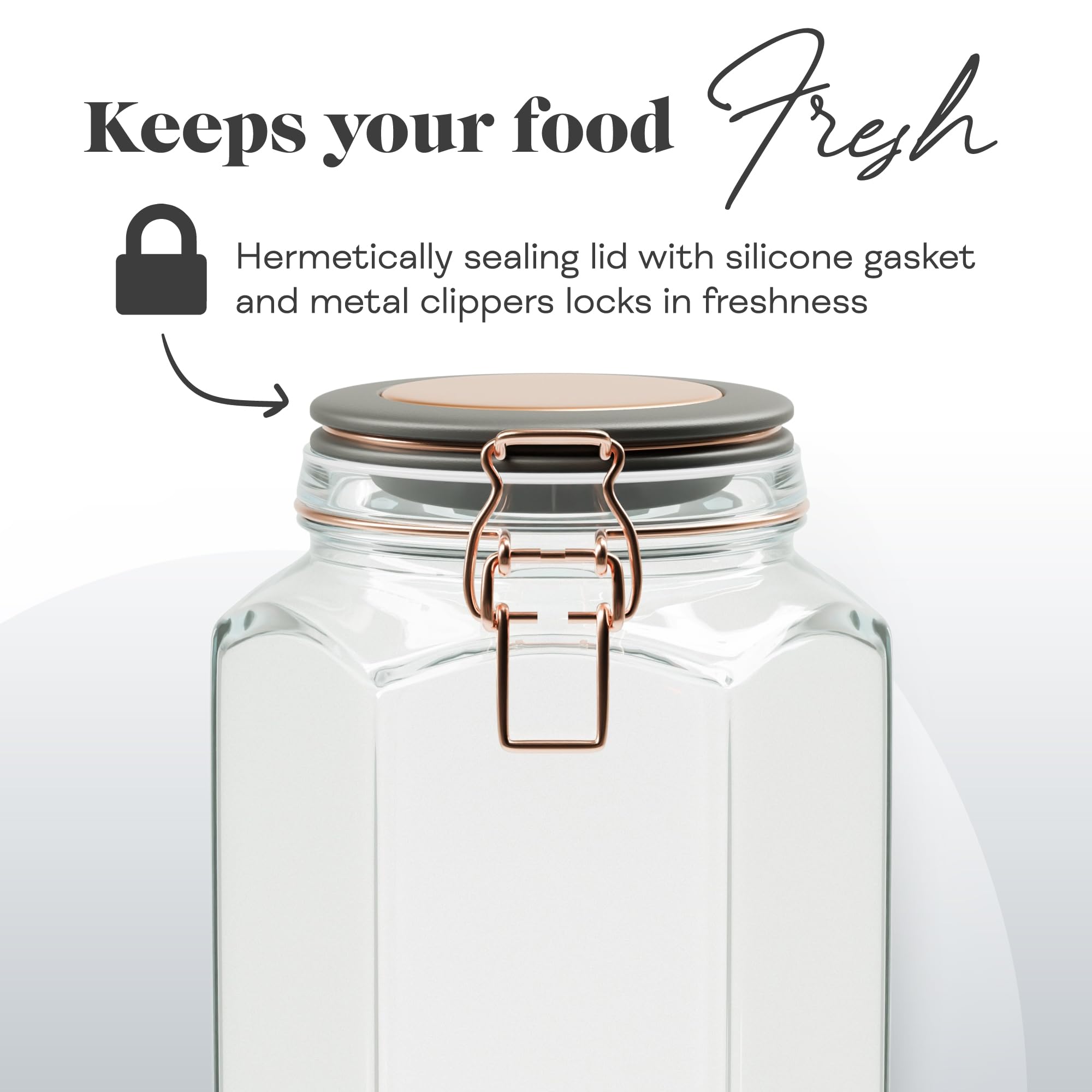 Amici Home Adler Airtight Glass Food Storage Canisters - Set of 2 (42oz) | Hermetic Seal for Coffee Beans, Flour, Sugar & Dry Goods | Perfect for Kitchen Pantry Organization & Cookie Storage | Ideal for Baking, Meal Prep & Home Organization