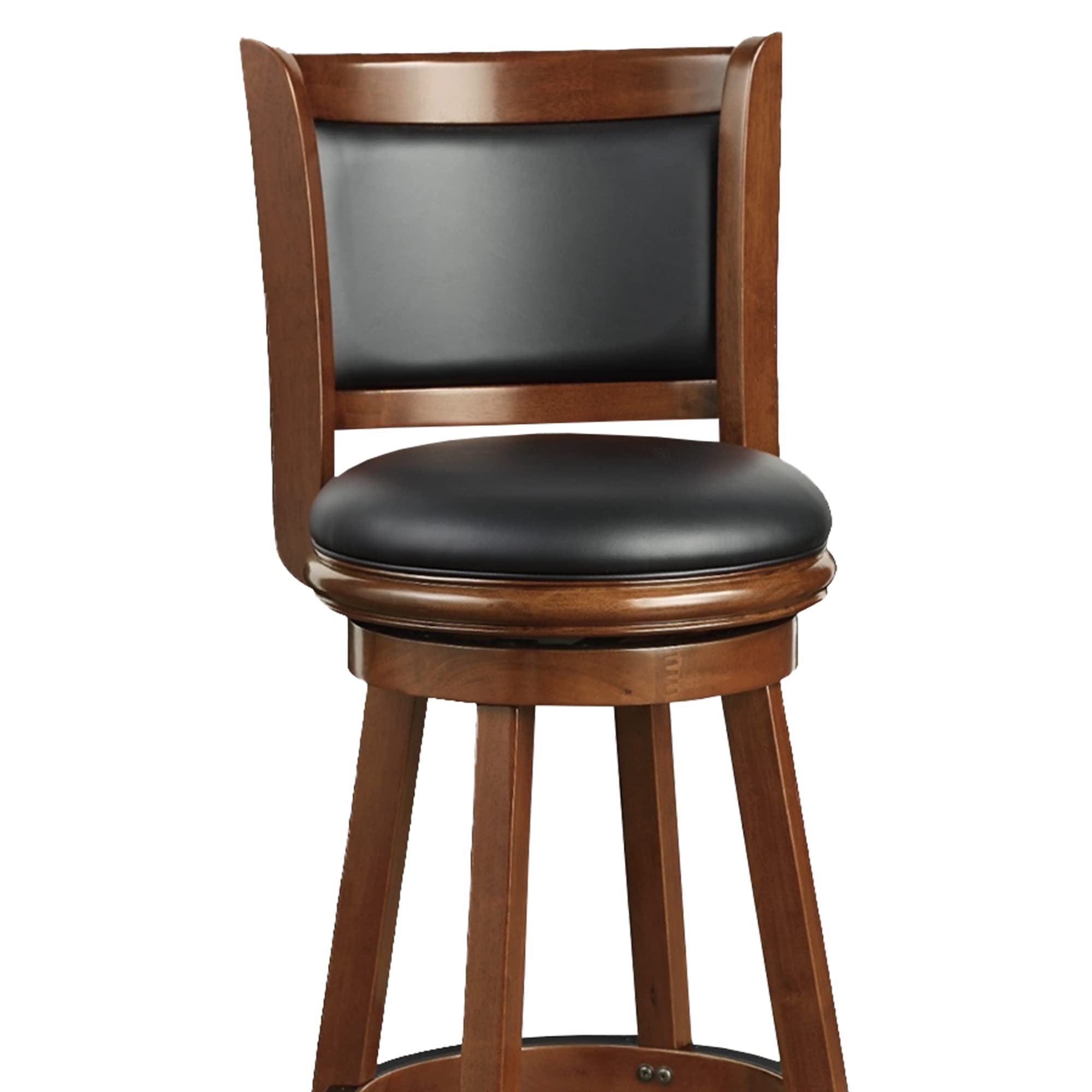 Benjara BM274343 34 Inch Extra Tall Swivel Bar Stool - Wood Frame with Faux Leather Upholstery in Cherry Brown - Perfect for Kitchen Islands, Home Bars & Dining Counter Height Tables