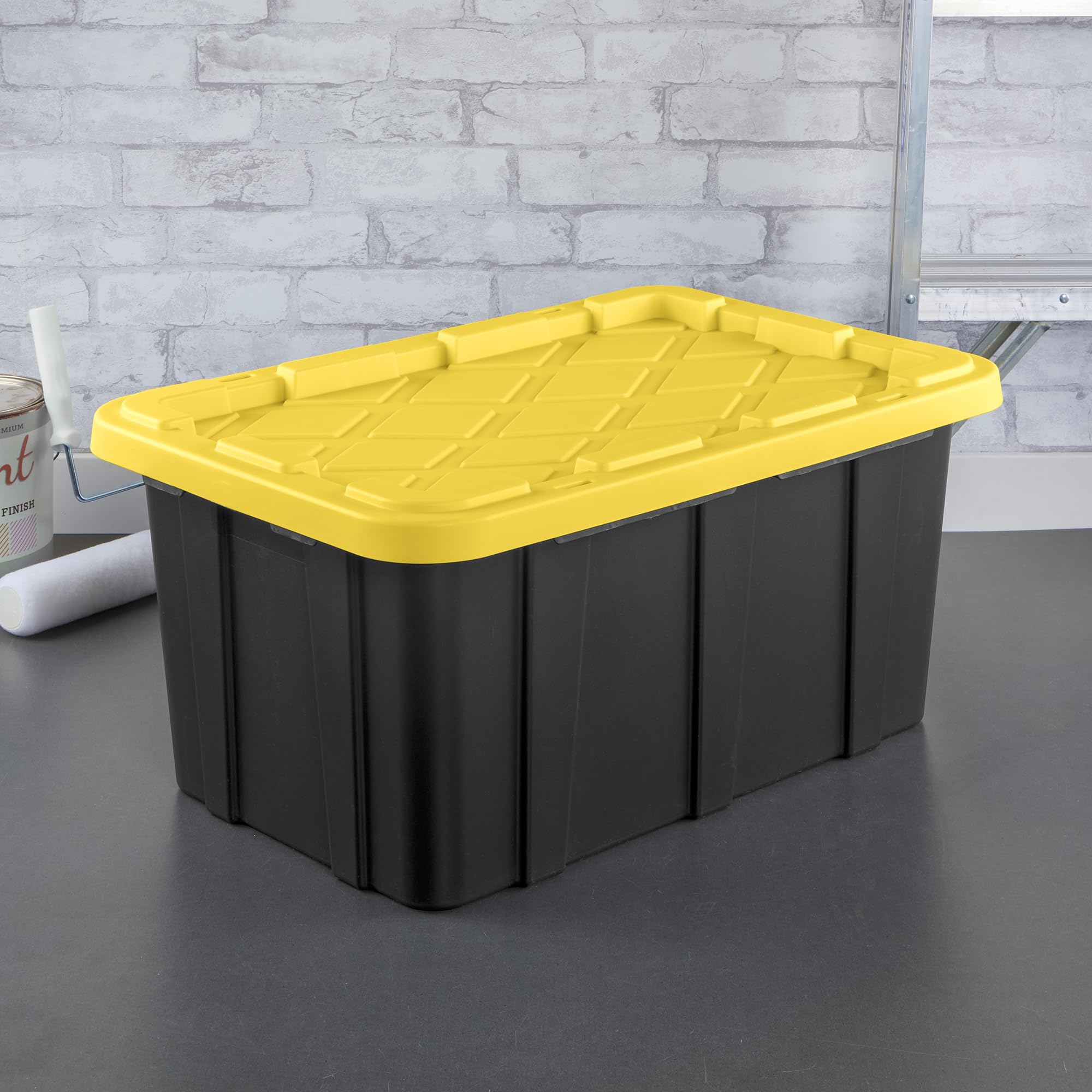 Sterilite 18-Pack Stackable Storage Bins with Lids - 17 Gallon Heavy Duty Plastic Totes in Black & Yellow for Home Organization, Garage Storage, and Moving Supplies