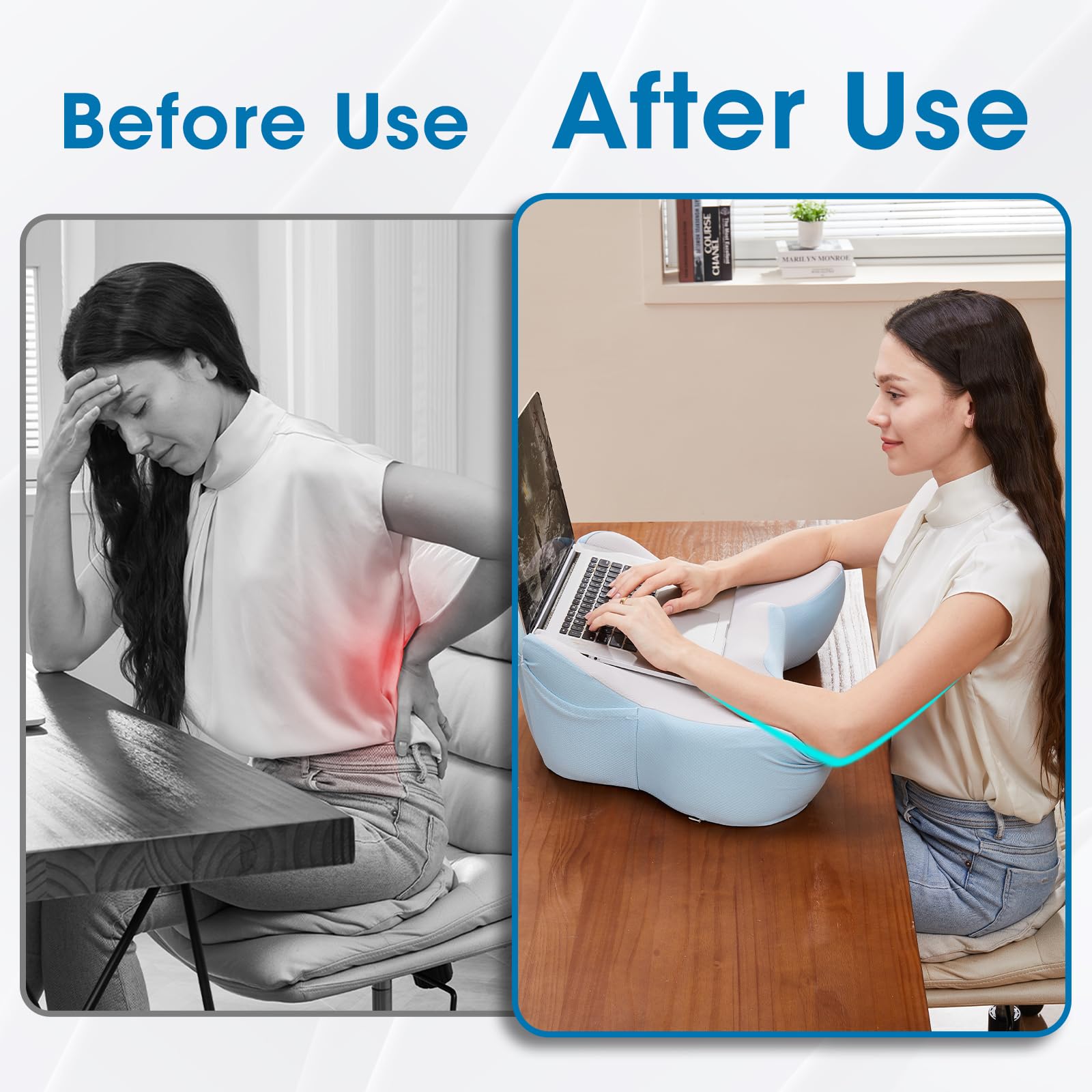 **Memory Foam Reading Pillow with Lap Desk - Adjustable Laptop Stand for Bed, Couch & Floor - Ergonomic Arm Rest Support for Working, Gaming & Studying - Blue-Grey (Home Office & Dorm Essential)**