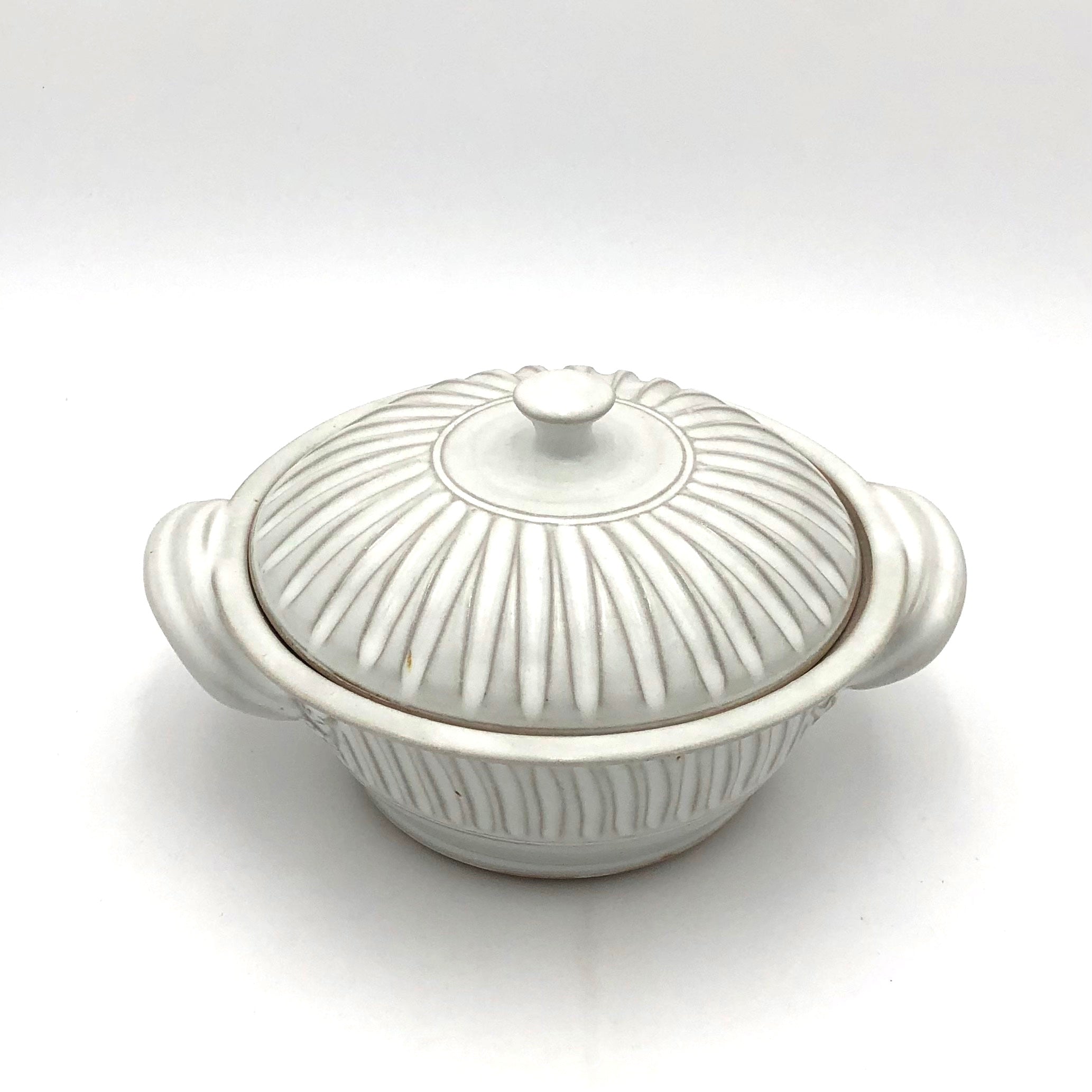 Small Lidded Casserole #2 Flat Pot - Fluted White Ceramic Baking Dish for Oven, Stovetop & Serving | Perfect for Casseroles, Stews & Family Dinners
