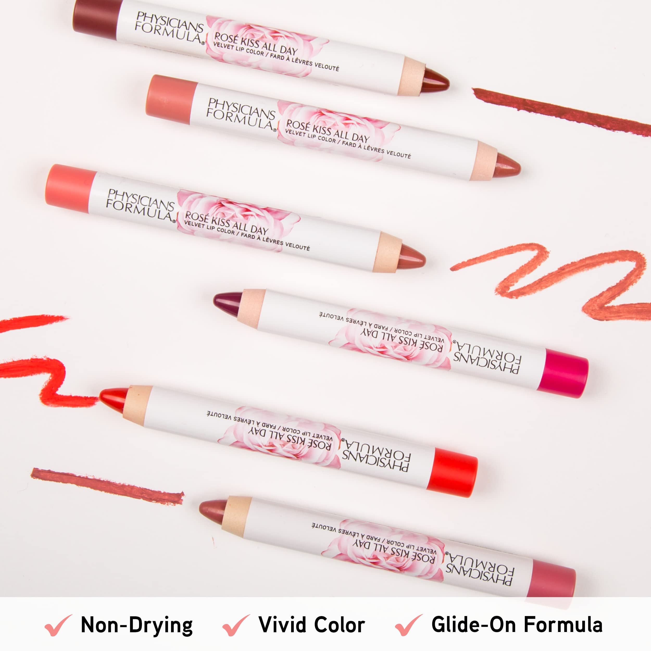 Physicians Formula Rosé Kiss All Day Velvet Lipstick - Long Lasting Wine Red Lip Color | Dermatologist Tested, Hypoallergenic | Perfect for Date Night, Parties & Special Occasions