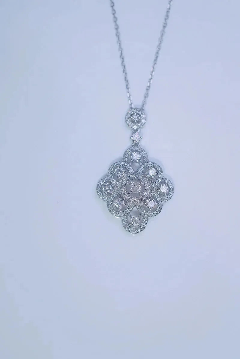 18K White Gold Vintage Palace Design Diamond Pendant Necklace - 0.85ct Natural Diamond for Women, Perfect for Engagement, Anniversary & Special Occasions