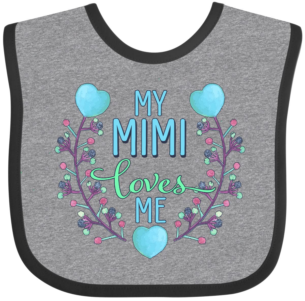 Inktastic My Mimi Loves Mimi with Flowers and Hearts Baby Bib - Adorable Floral Heart Design for Infants, Perfect for Feeding Time, Playdates & Photo Shoots