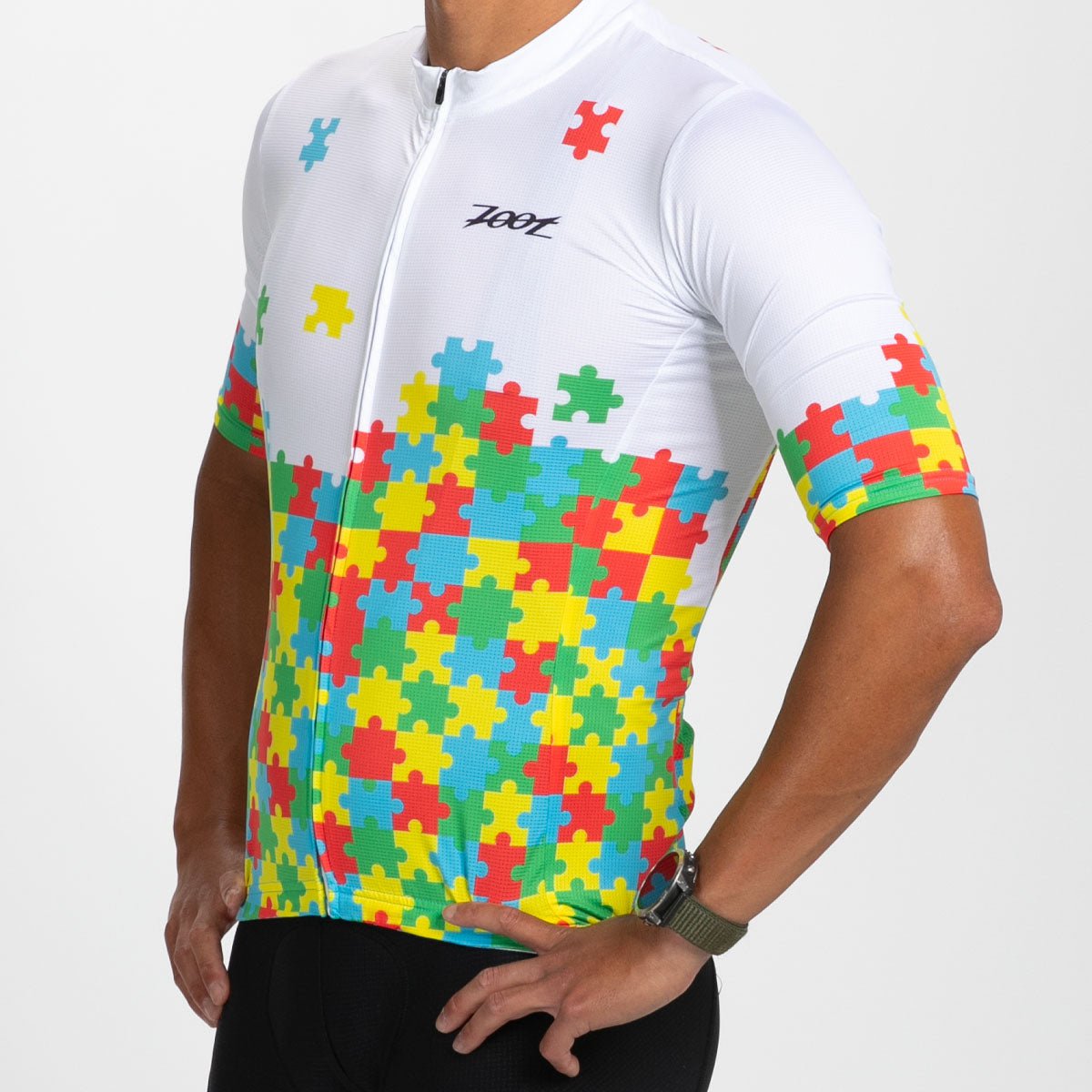 Men's Cycling Aero Jersey with Autism Puzzle Design - Lightweight Breathable Bike Shirt for Road & Mountain Biking - Ideal for Charity Rides & Awareness Events