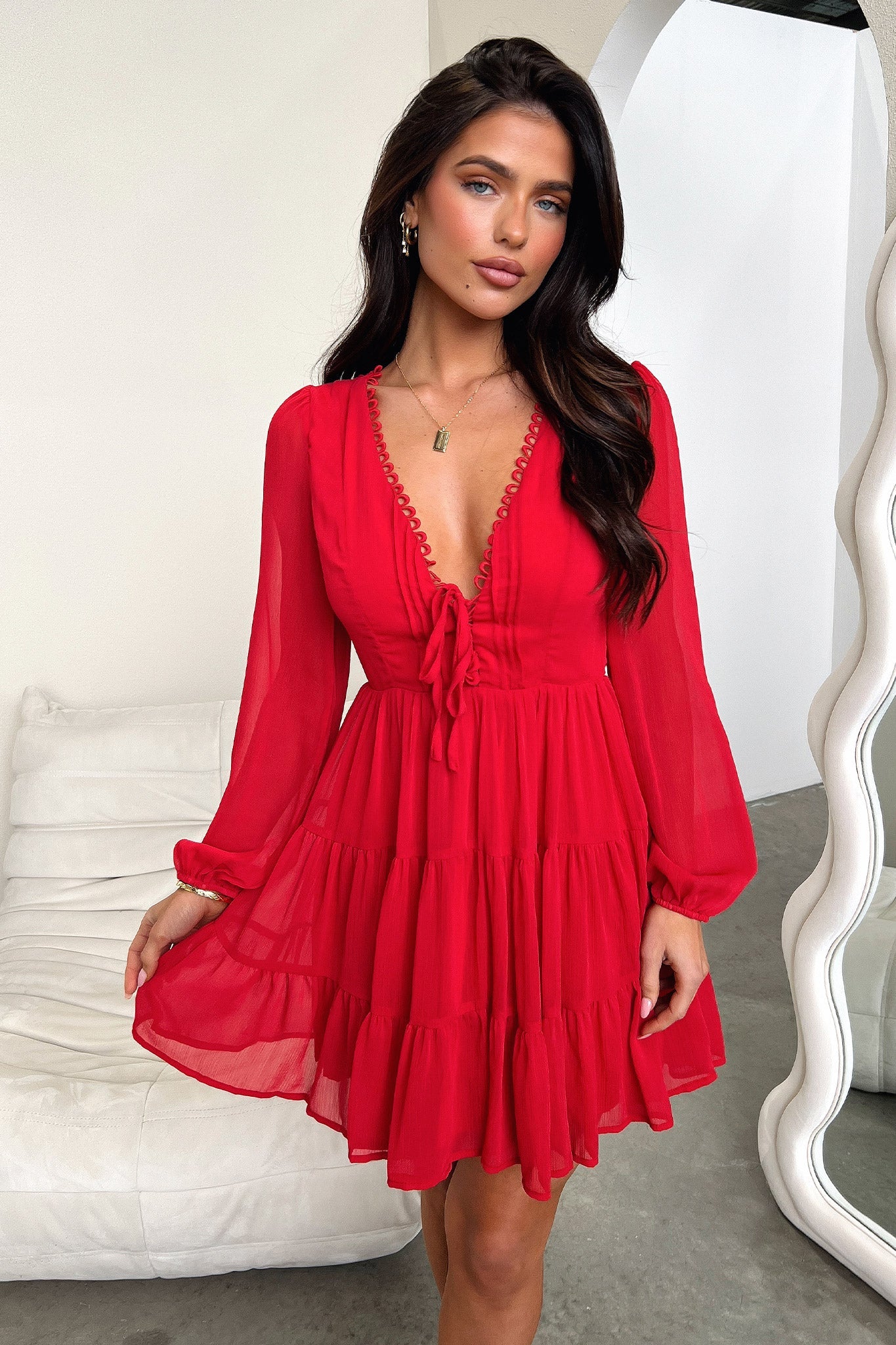 Lexie Women's Long Sleeve Casual Dress - Red Floral Print, Stretchy Comfort Fit, Plus Size Options | Perfect for Office Wear, Date Nights & Fall Season Outfits