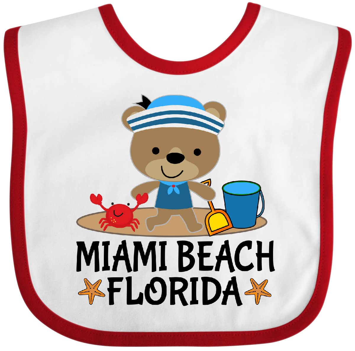 Inktastic Miami Beach Florida Cute Vacation Baby Bib - Soft & Absorbent Drool Bib for Infants - Perfect for Travel, Beach Trips & Family Photos
