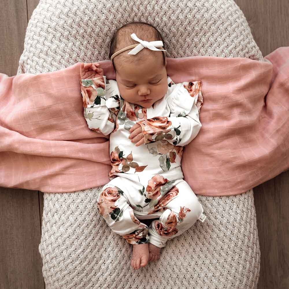 Organic Baby Growsuit Size 0000 - Snuggle Hunny Soft Cotton Rosebud Print for Newborns | Perfect for Sleepwear, Playtime & Photo Shoots