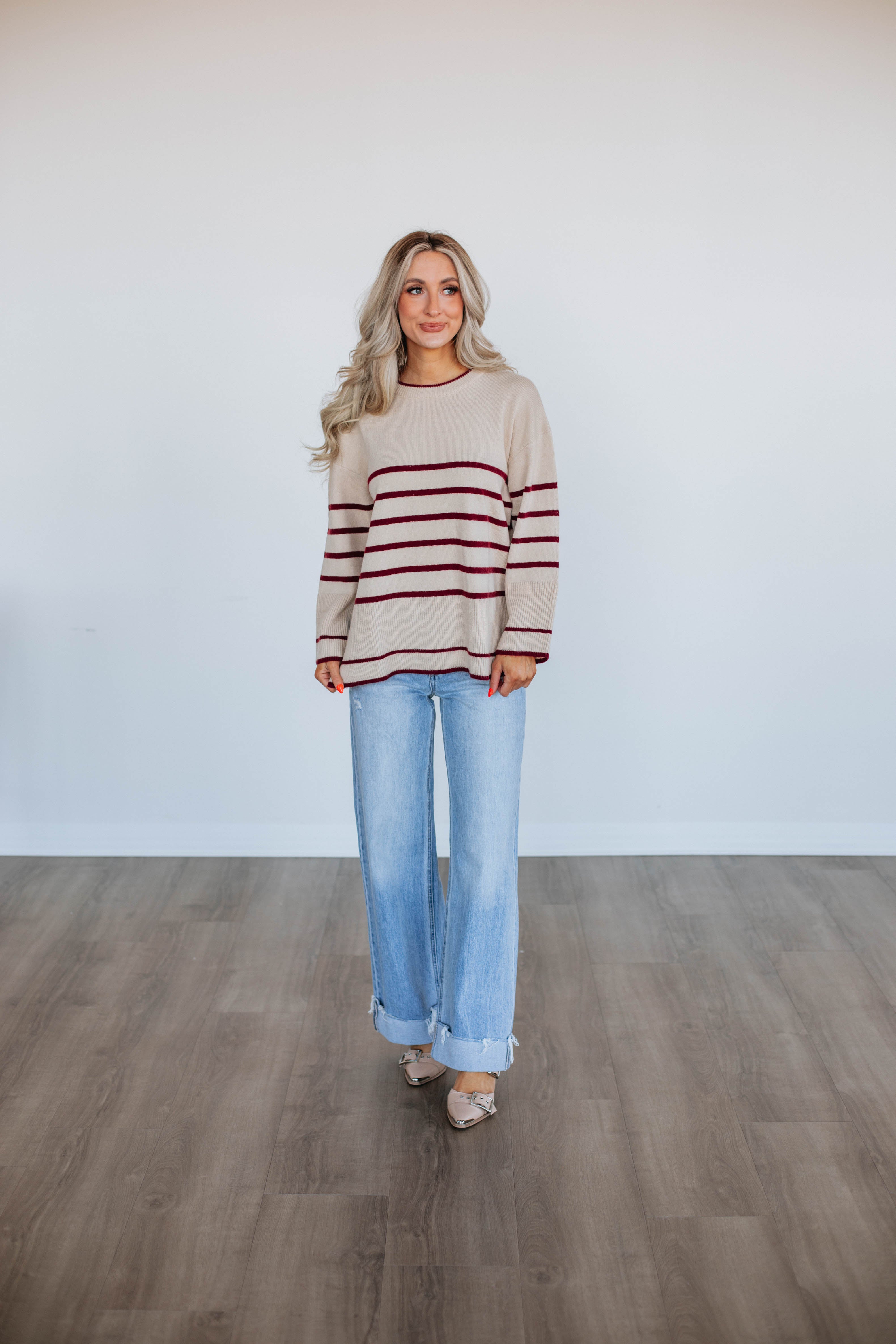 Halston Striped Sweater for Women - Soft Knit Pullover Top with Long Sleeves - Perfect for Fall & Winter Outfits, Office Wear and Casual Weekends